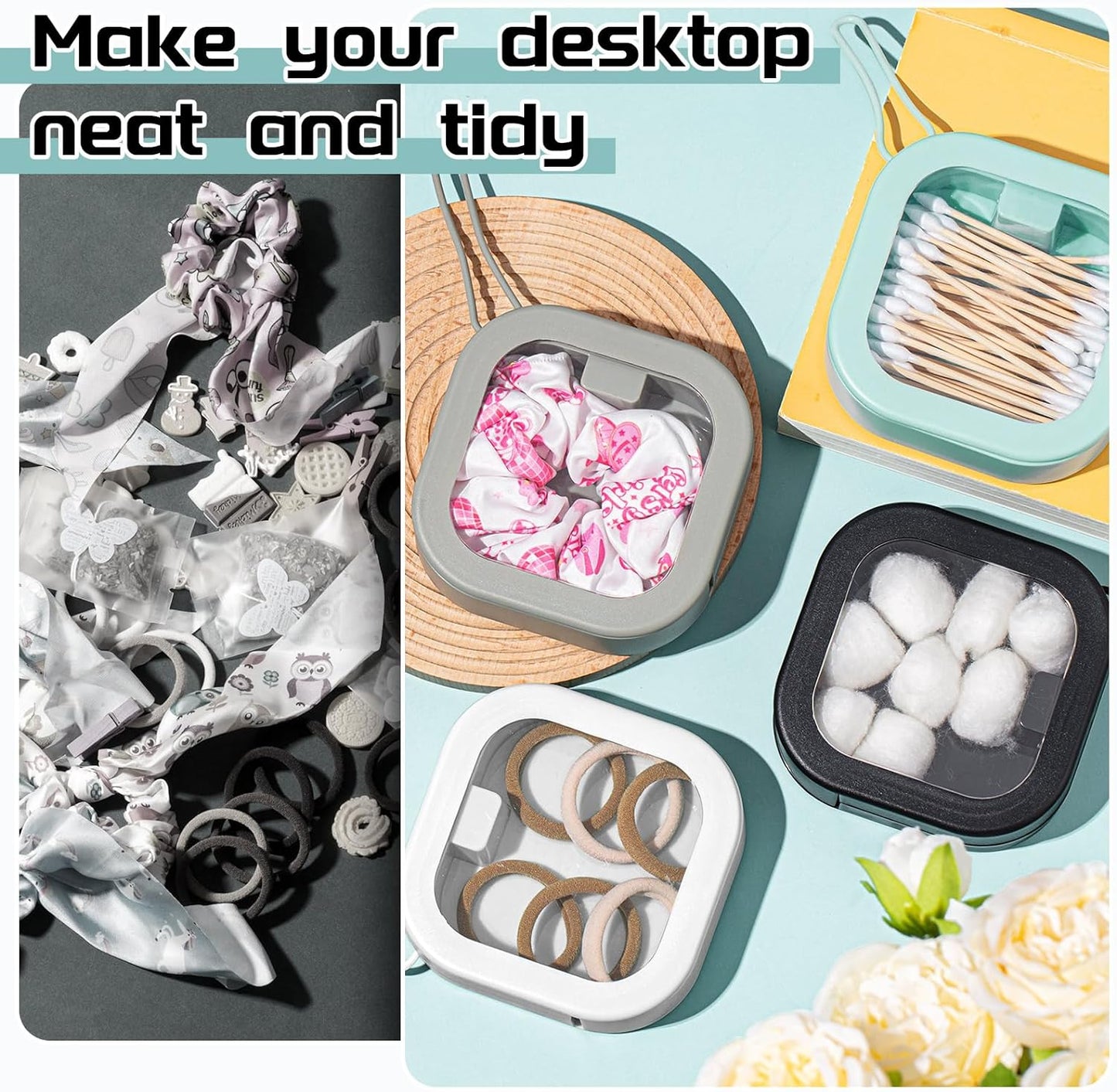 Kathfly 4 Pcs Assorted Colors Hair Tie Organizer Portable Hair Accessory Storage Containers Stackable Tie Bobby Pin Holder Home Cotton Swab Dispenser Accessories Jewelry Organizer Box