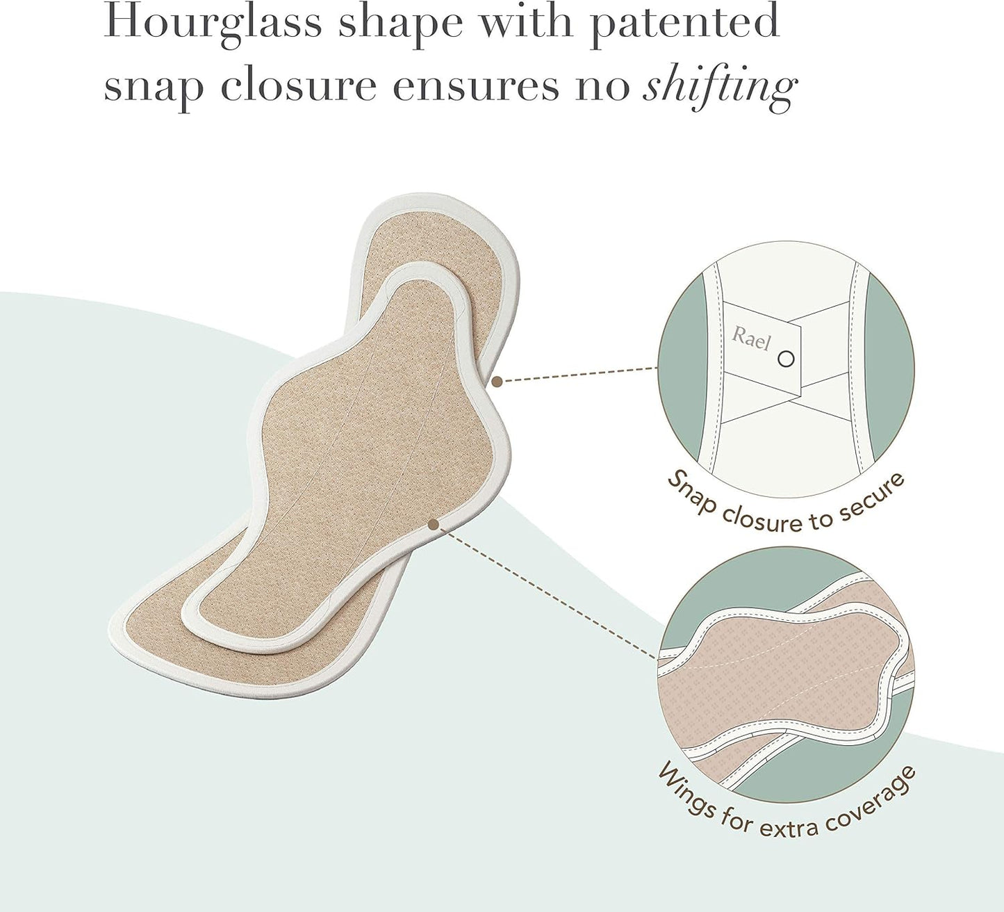 Rael Reusable Pads, Organic Cotton Cover Pad - Postpartum and Period Essential, Heavy Absorbency, Thin Cloth, Leak-Free, Washing Machine Safe (3 Count, Overnight)