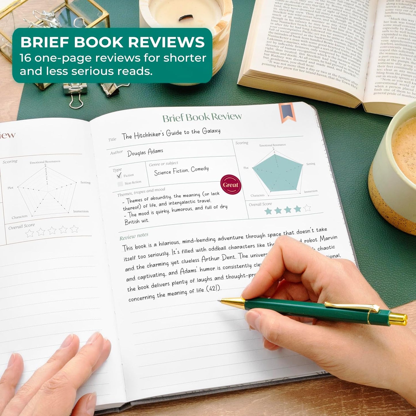 Skyline Reading Journal – Book Review Log & Tracker for Reading Tracking – Accessories & Gift for Book Lover, 7.6x9.2” (Space Gray Gold Foil)