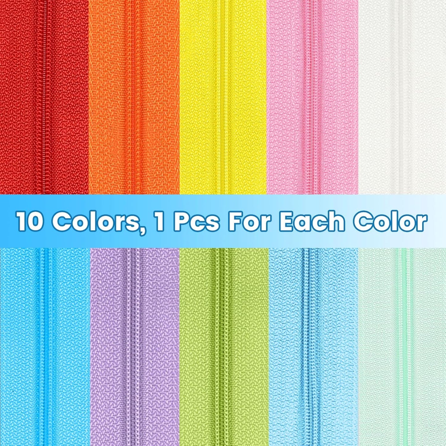 DOITEM 31 Yards 10 Pieces Sewing Zippers #3 Nylon Coil Zippers Assorted Zipper for Sewing with 40 Zipper Sliders for Tailor Sewing Crafts Supplies, 10 Color
