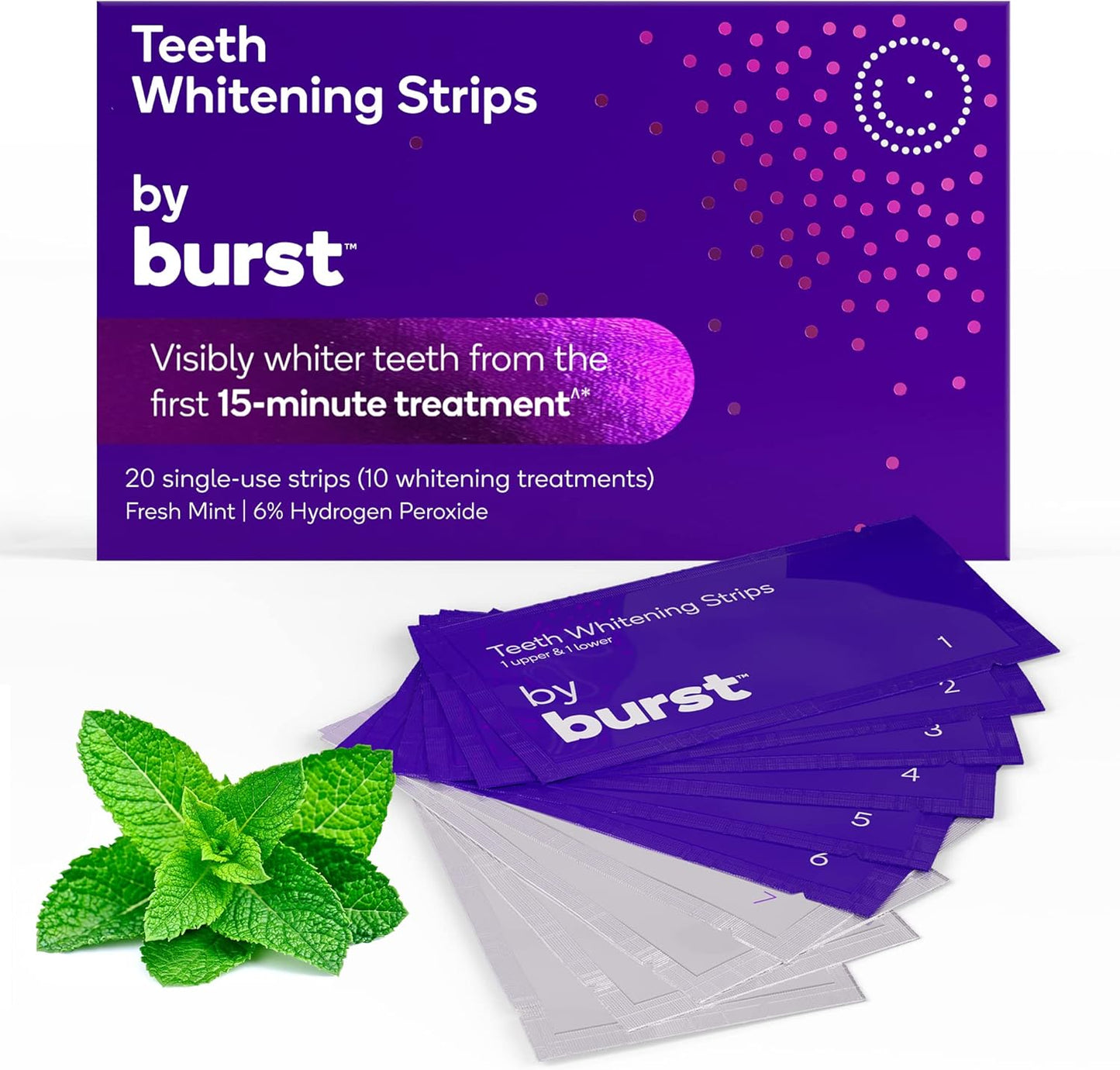 Burst Sensitive Teeth Friendly Whitening Strip Kit (Mint + Coconut) | 10 Treatments with No-Slip Grip | Visible Results in Just 15 Minutes