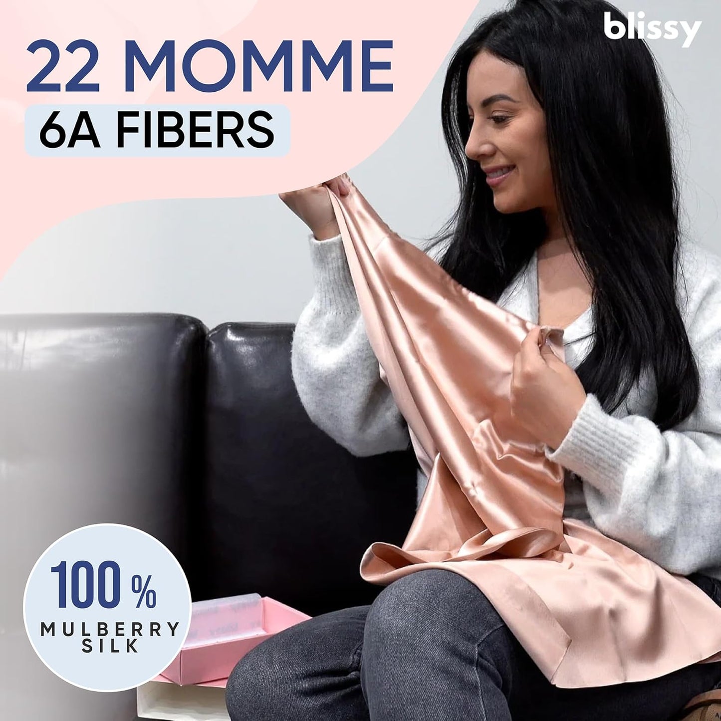 Blissy Silk Pillowcase - 100% Pure Mulberry Silk - 22 Momme 6A High-Grade Fibers - Silk Pillow Cover for Hair & Skin - Regular, Queen & King (Rose Gold, Standard)