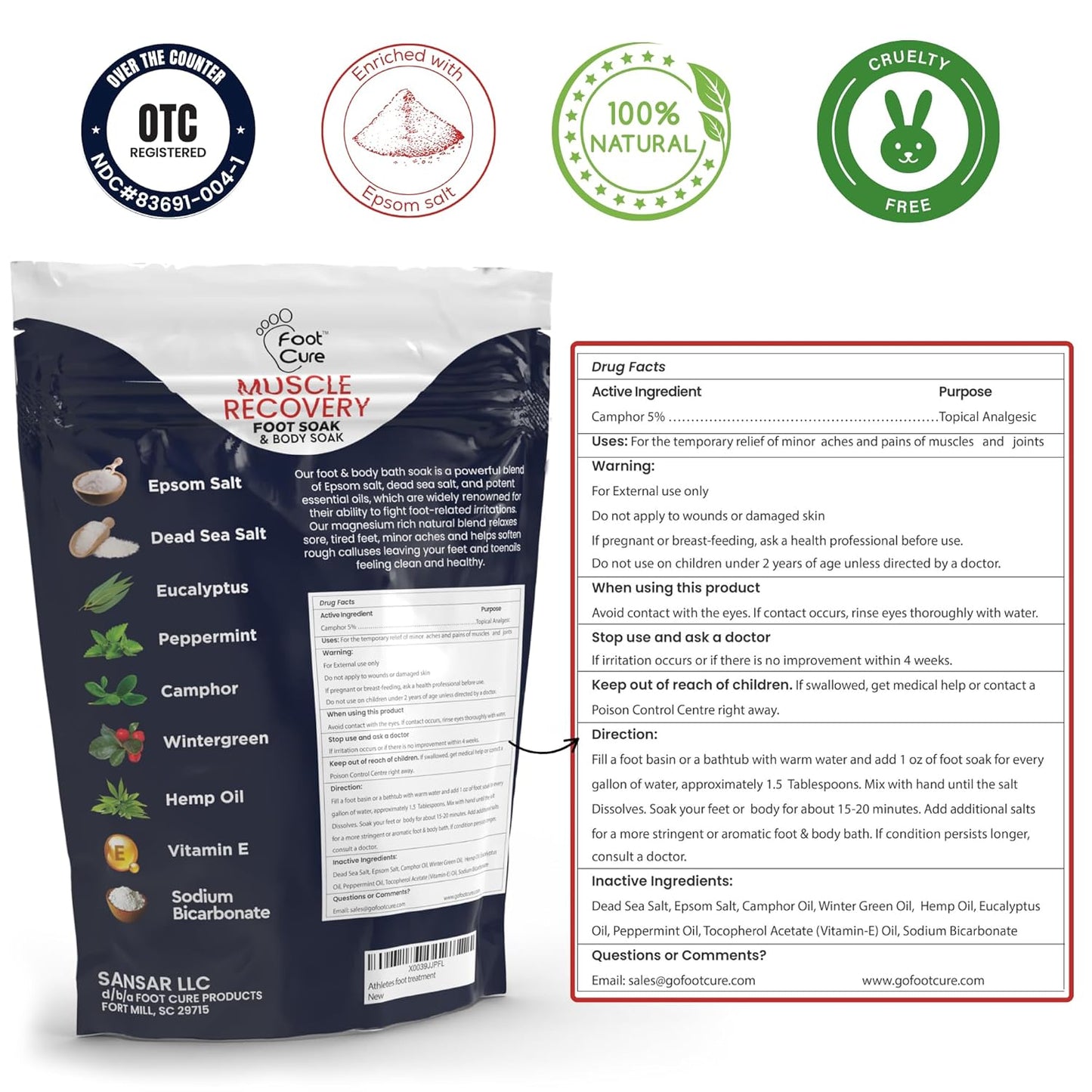 FOOT CURE Foot Soak with Epsom Salts – All-Natural Blend for Relaxing Foot Care – Softens Calluses & Refreshes Feet – Invigorating Scent, Spa Pedicure – 16 oz (Pack of 1)