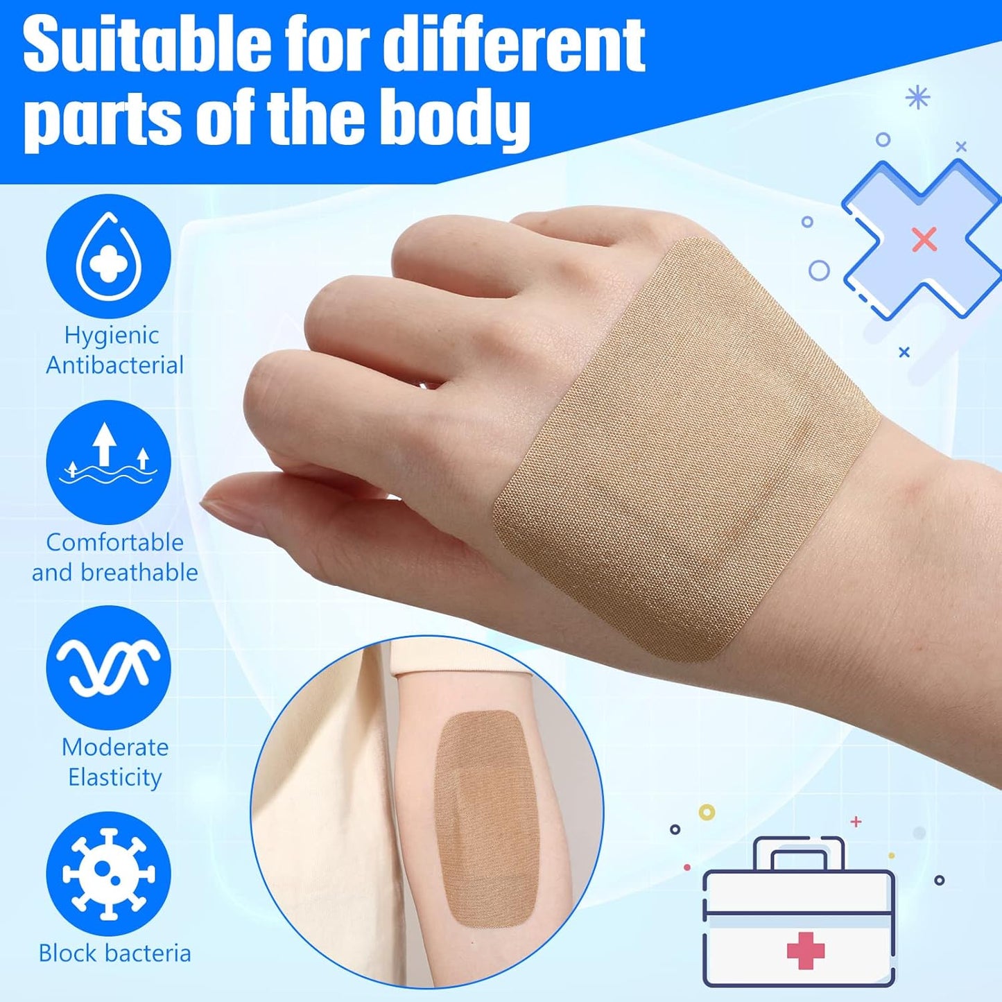 BBTO 200 Pcs Large Assorted Bandages 2 Styles Flexible Fabric Adhesive Bandages Bulk Wounds Care First Aid Supplies Fingertip Adults Wrap Skin 4 x 2'' and 3 x 2''