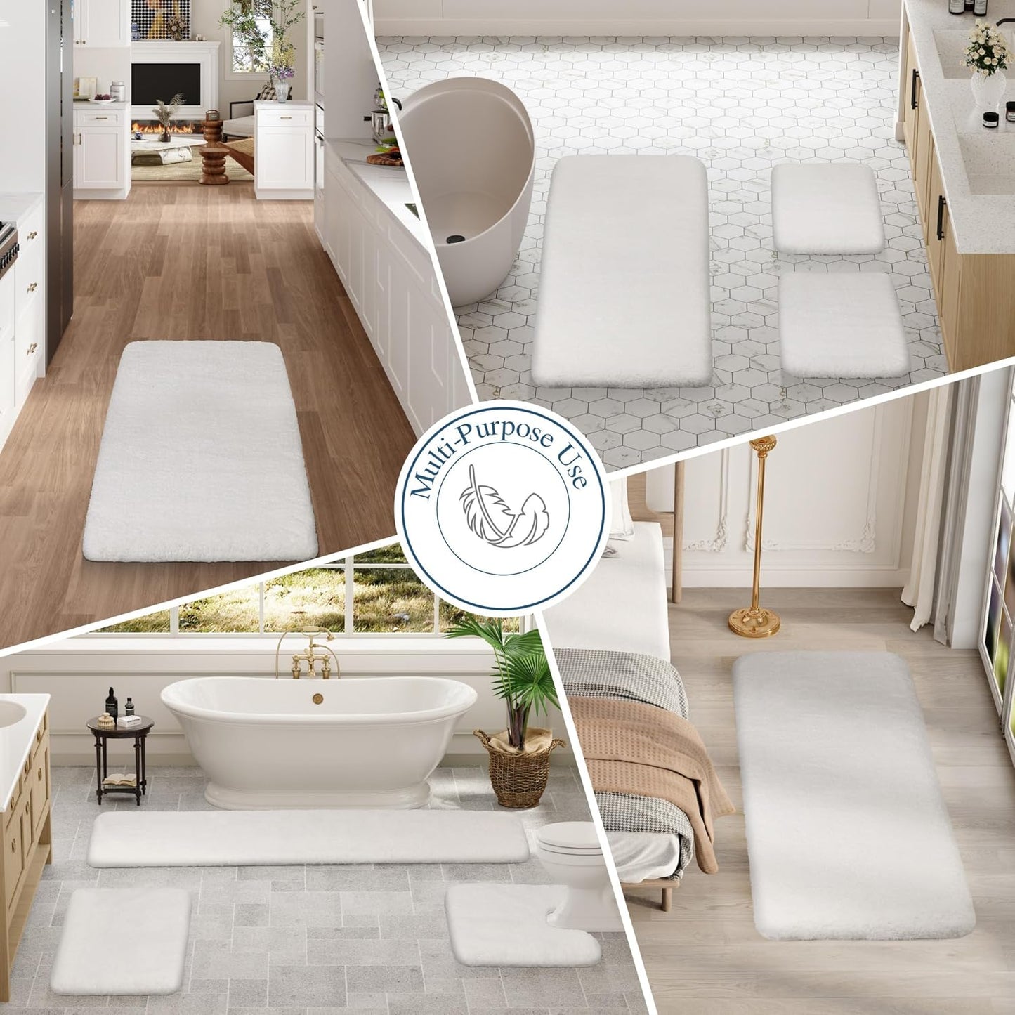 Walensee Large Bathroom Rug (24 x 48, Ivory) Extra Soft and Absorbent Shaggy Bath Mat Machine Washable Microfiber Non Slip Luxury Floor Mat