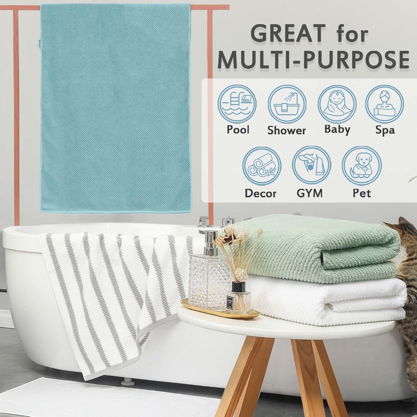 VOOVA & MOVAS Bath Towels Set of 4, Large 30" x 56" - 100% Cotton | Thick | Lightweight | Soft | Absorbent, Quick Dry Towels for Bathroom, Luxury Bathroom Essentials, Denim Blue