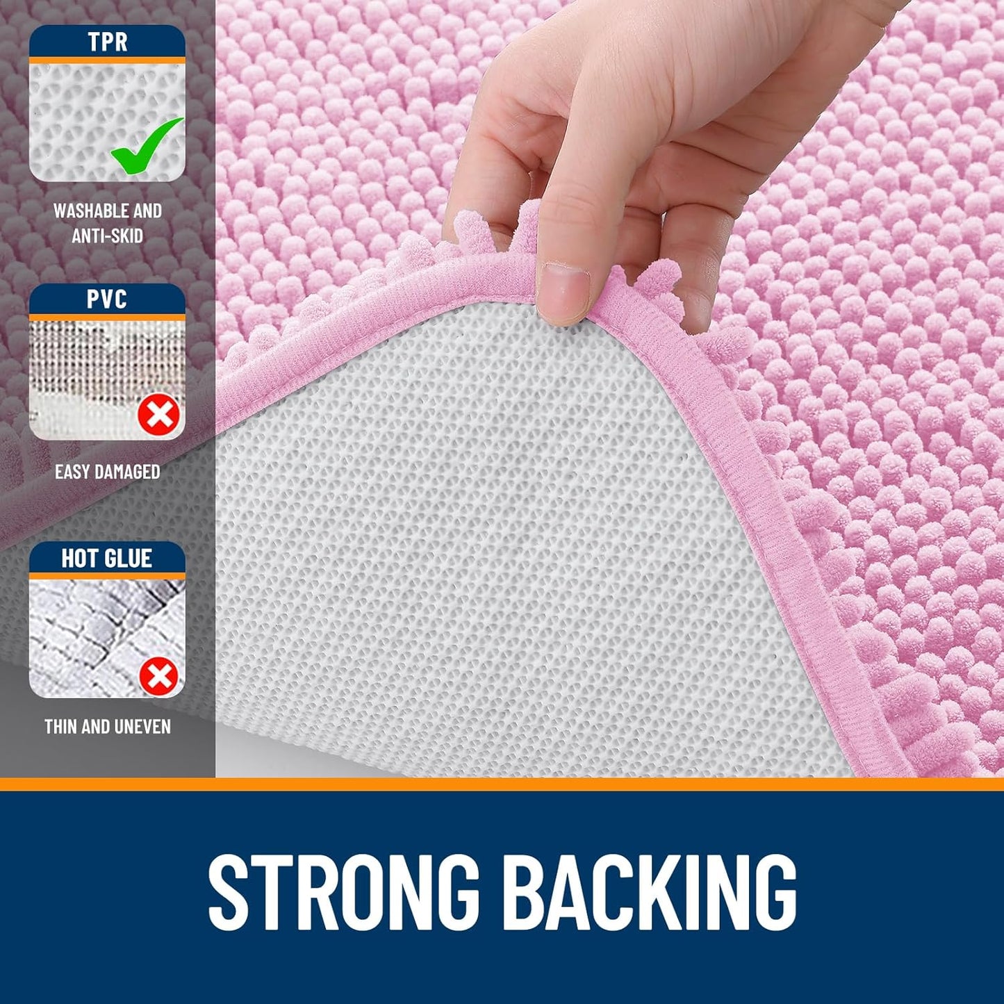 OLANLY Bathroom Rugs 44x24, Extra Soft Absorbent Chenille Bath Rugs, Rubber Backing Quick Dry, Machine Washable Bath Mats for Bathroom Floor, Tub and Shower, Home Decor Accessories, Pink