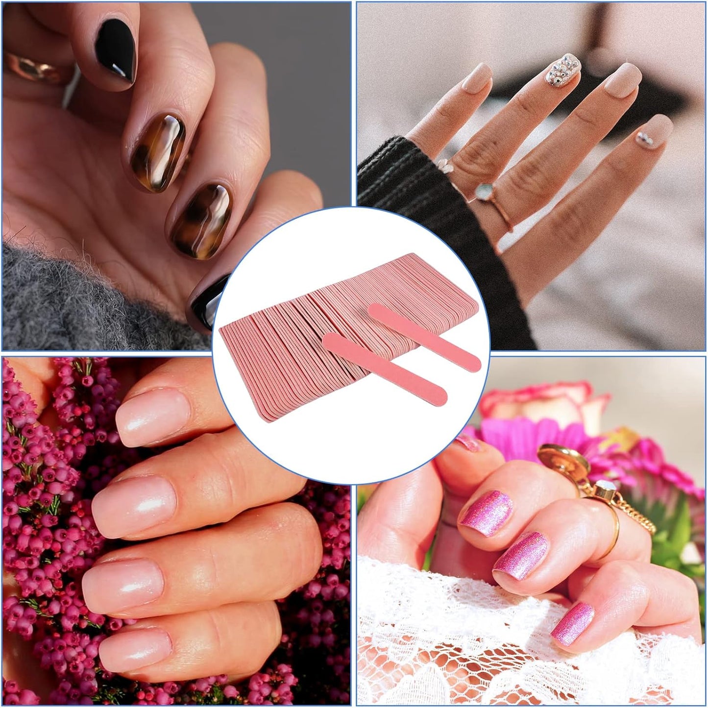 Mini Nail Files Bulk (100 Pcs), Double Sided Emery Board Nail File for Nature Nails, Manicure Tool Set Disposable Colorful Nail File for Home Salon Use Travel Size Men Women Kids Wood Board