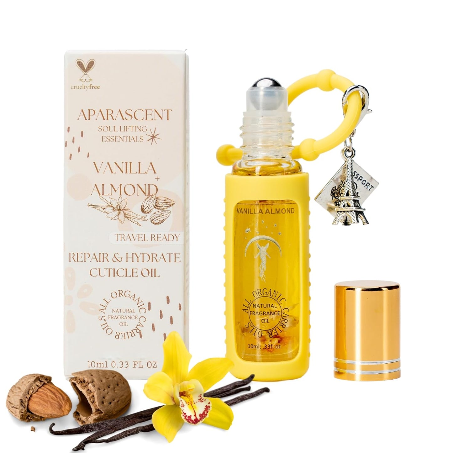 Vanilla Almond Organic Nail Cuticle Oil Pen with Jojoba, Coconut MCT, and Rosehip for Nail Hydration, Growth & Strength, Travel Size Keychain(0.34 Fl Oz)