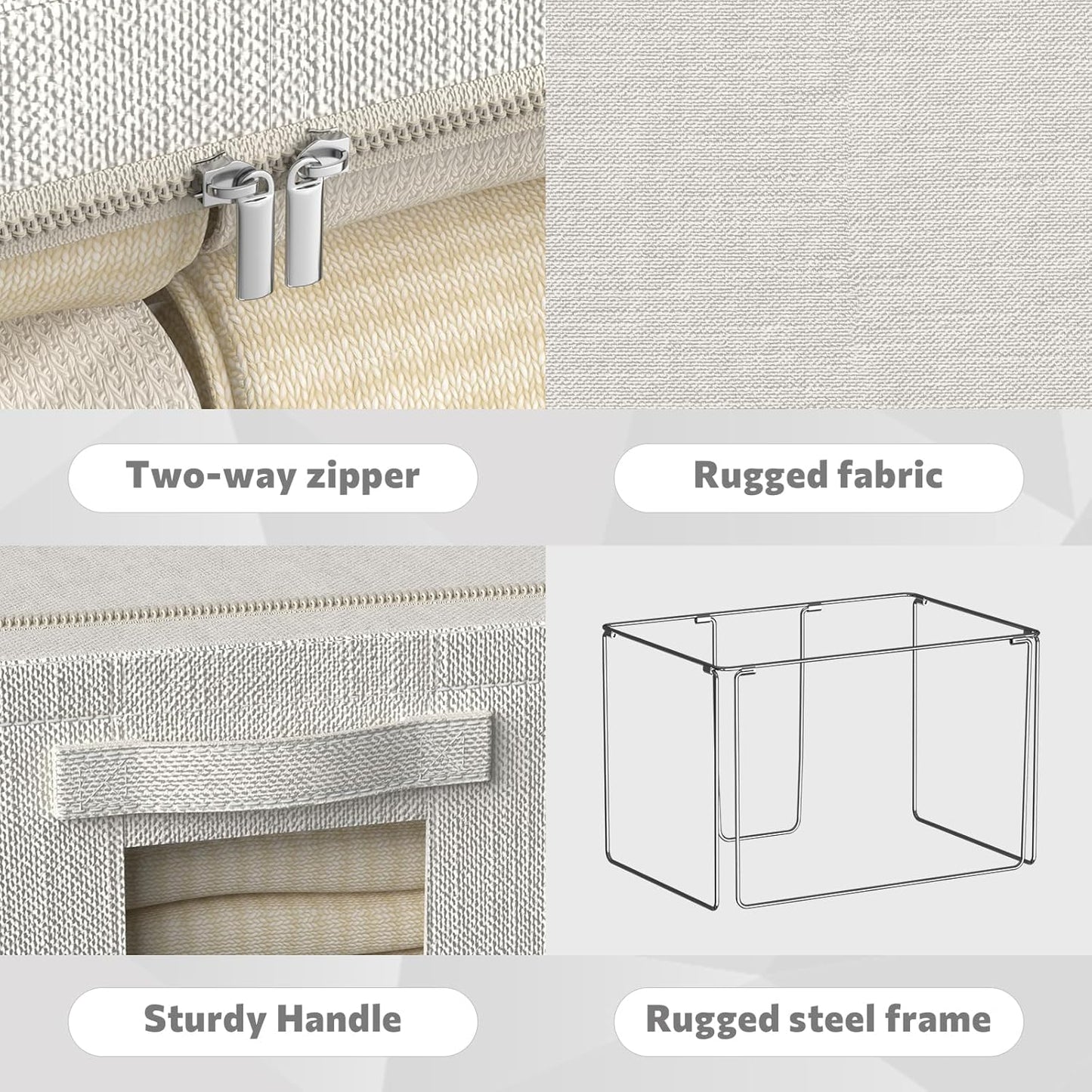 FHSQX 6 Pack Clothes Storage Bins with Metal Frame 100L Foldable Storage Bins for Clothes Linen Fabric Storage Box with Clear Window (Lvory White, 23.6x16.5x15.7inch(100L))