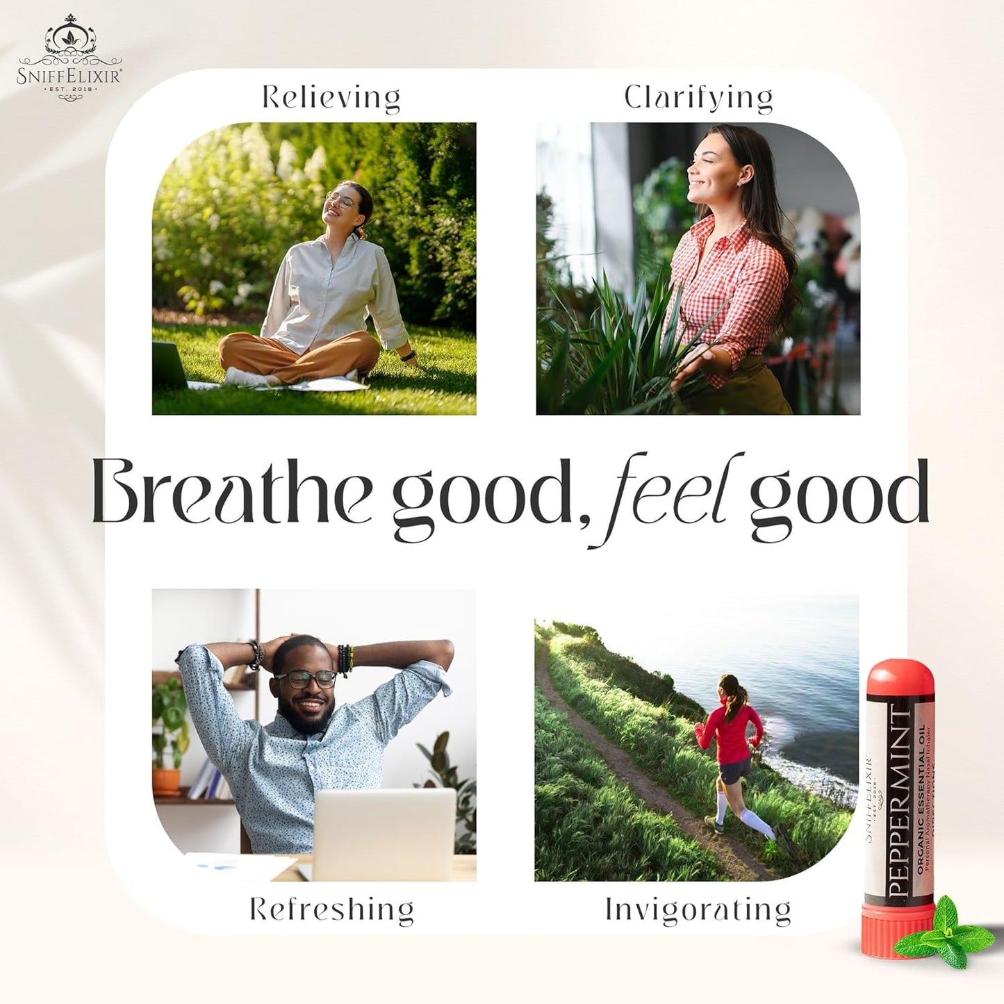 2 Pack Camphor Nasal Stick + Peppermint Nasal Inhalers – Aromatherapy Inhaler Sticks for Cough, Motion Sickness, Nausea Stick, Headaches and Migraines – Portable Nasal Inhalers for Adults