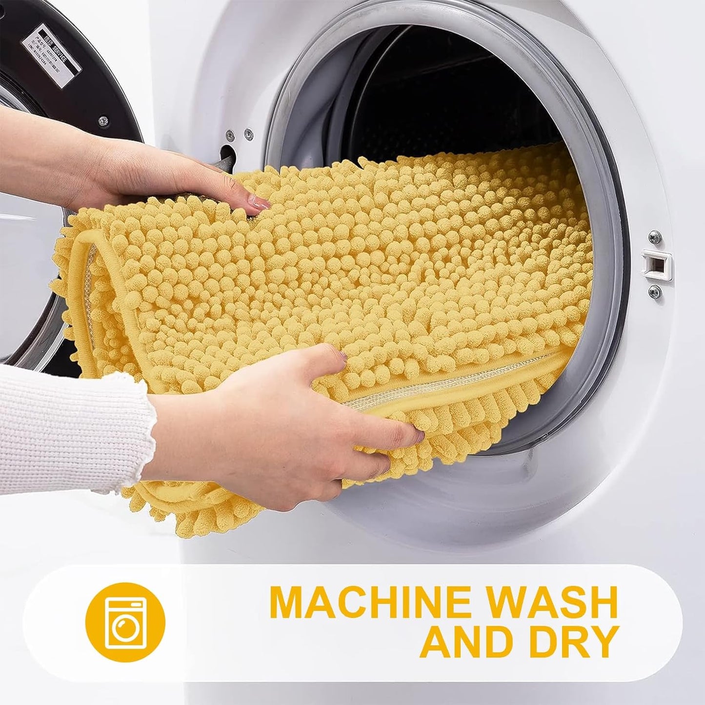 Grandaily Chenille Striped Bathroom Rugs 24x16, Extra Thick and Absorbent Bath Mats, Non-Slip Soft Plush Shaggy Shower Carpet, Machine Wash Dry, Bath Rug for Bathroom, (Small, Yellow)