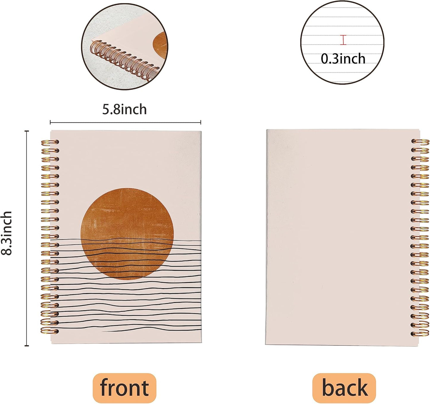 VNWEK Abstract Boho Terracotta Sun Sunset Ocean Wave Spiral Notebook Journal 5.5 x 8.3 inches,Boho Lined Hardcover Spiral Notebook,Boho Gifts for Women Teen Girls Teens