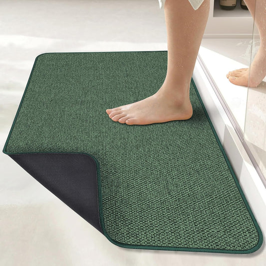 Bath Mat,Ultra Thin Bathroom Runner Rugs,Large Bath Mats for Bathroom,Quick Dry,Non-Slip,Machine Washable,Low Pile,Bath Rug,Shower Outside,Sink,Home Decor Accessories.Green,1'5"x2'11"(17x35inch)