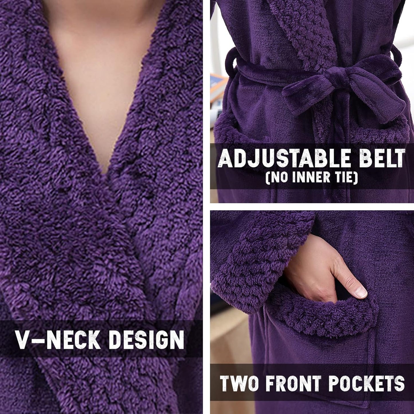 Hellomamma Long Bath Robe for Womens Plush Soft Fleece Bathrobes Nightgown Ladies Pajamas Sleepwear Housecoat