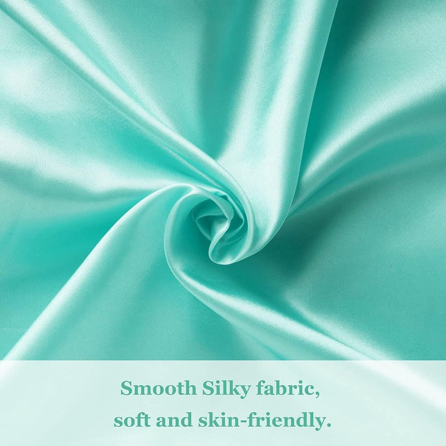 JUWENIN,Luxury Satin Pillowcase with Zipper (Silky Satin Pillow Case for Hair) Set of 2 (Standard, Aqua Blue)