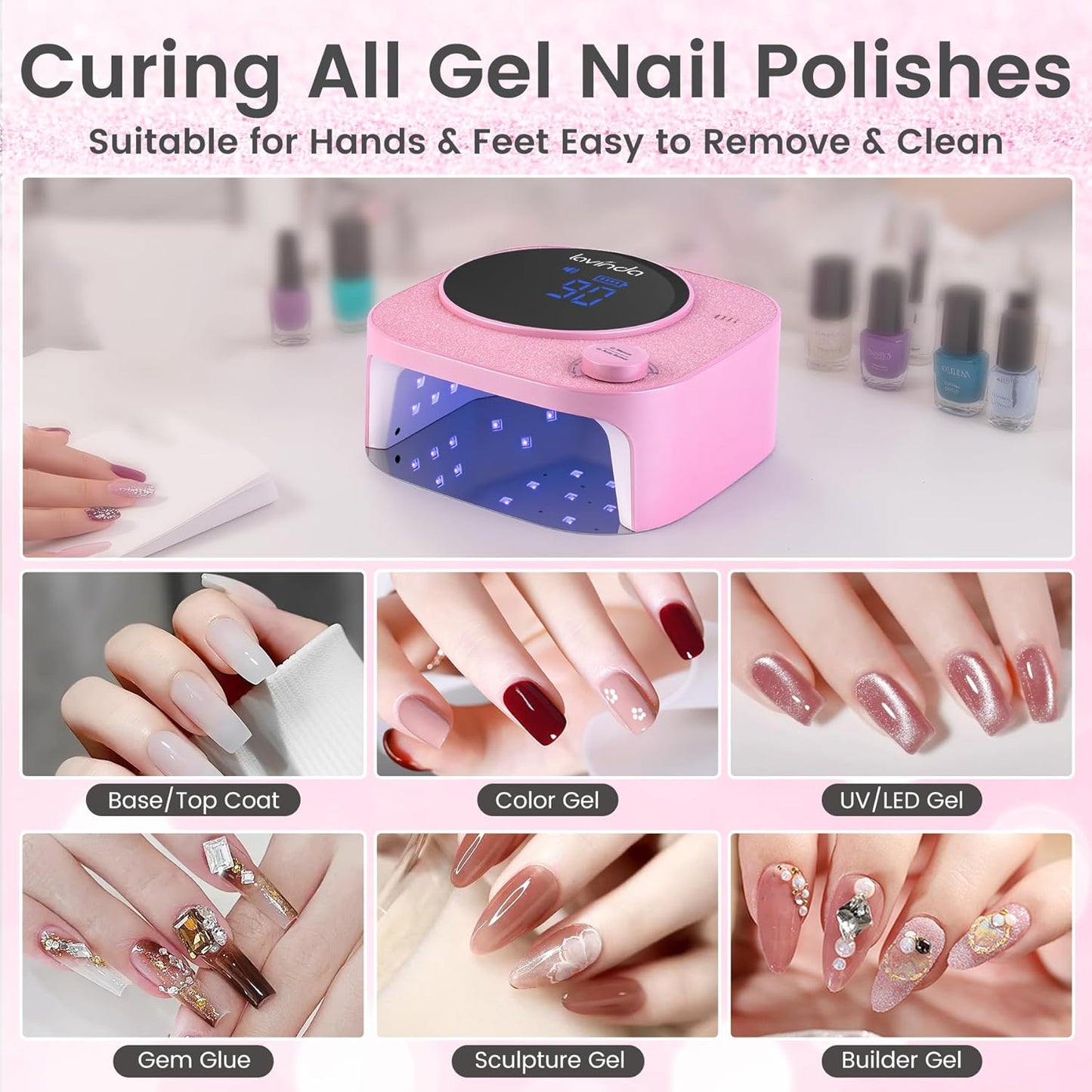 Lavinda 54W UV LED Nail Lamp, Professional UV Light for Gel Nails Rechargeable Cordless Nail Dryer with 4 Timer Settings & Auto Sensor, Fast Curing Gel Light for Home and Salon Use Diamond Dust Design