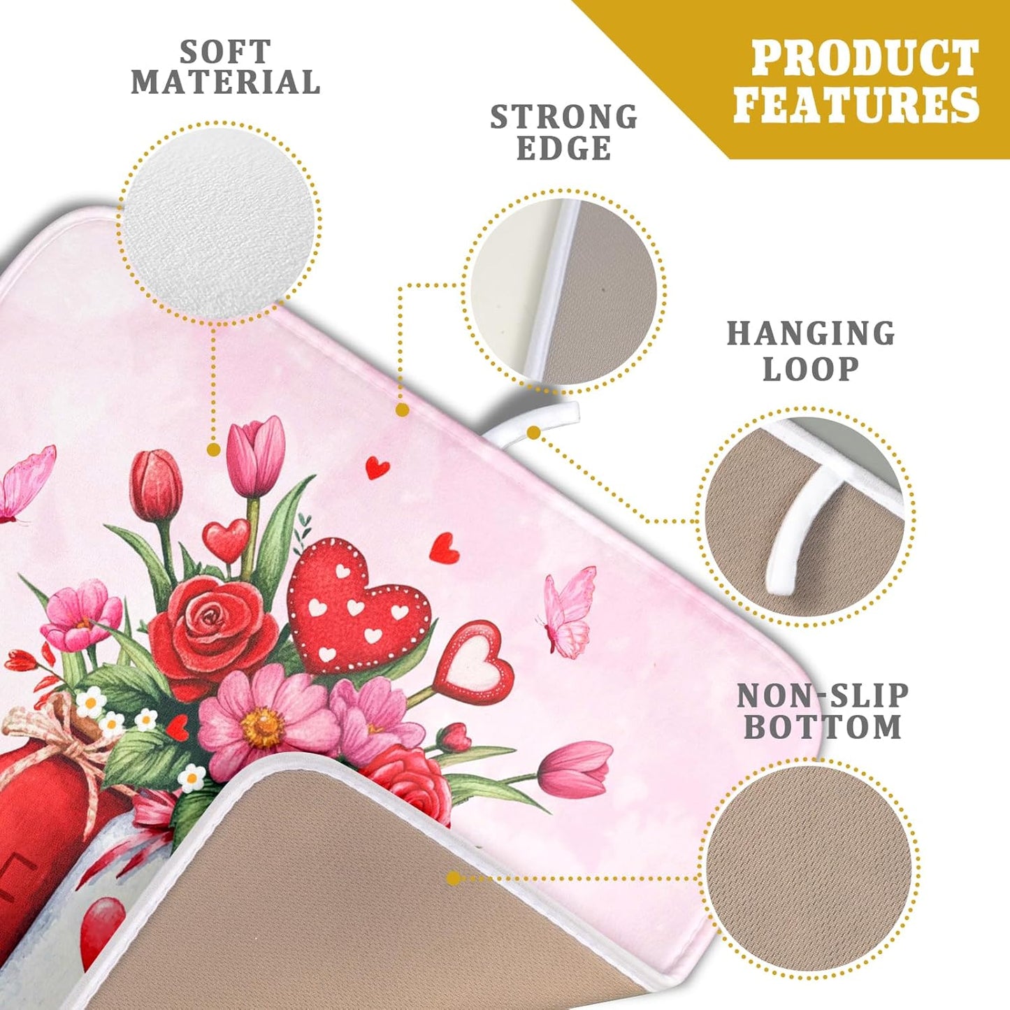 Rose Vase Dish Drying Mat 16x18 inch Romantic Floral Washable Absorbent Dish Dry Pad Fast Dry Drainer Rack Mats Kitchen Counter Accessories