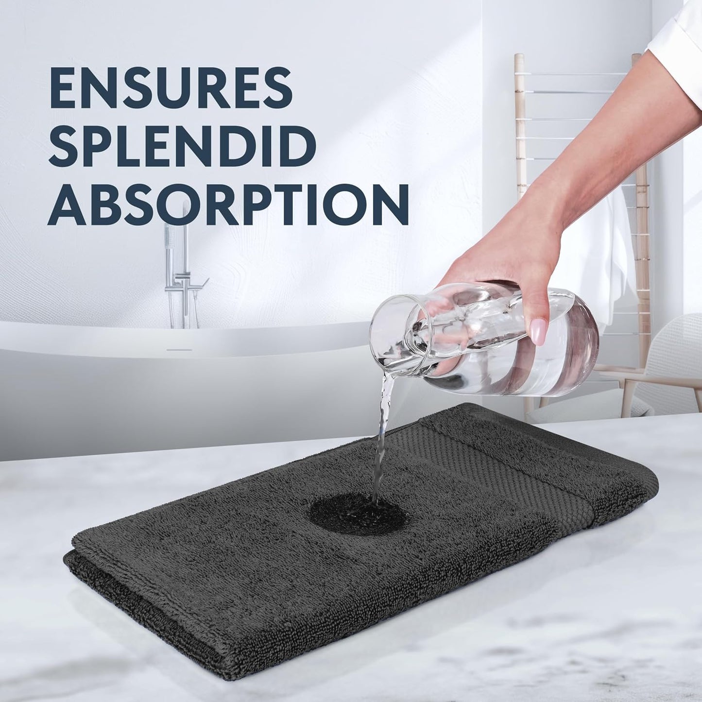 White Classic Luxury Dark Gray Hand Towels - Soft 100% Turkish Cotton | Highly Absorbent Hotel spa Bathroom Towel Collection | 16x30 Inch | Set of 6