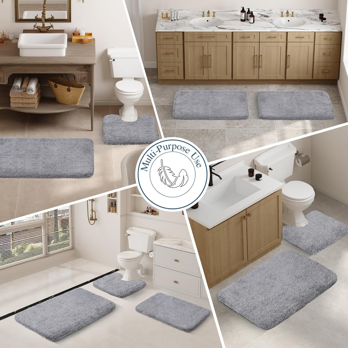 Walensee Large Bathroom Rug (24 x 40, Grey) Extra Soft and Absorbent Shaggy Bath Mat Machine Washable Microfiber Non Slip Luxury Floor Mat