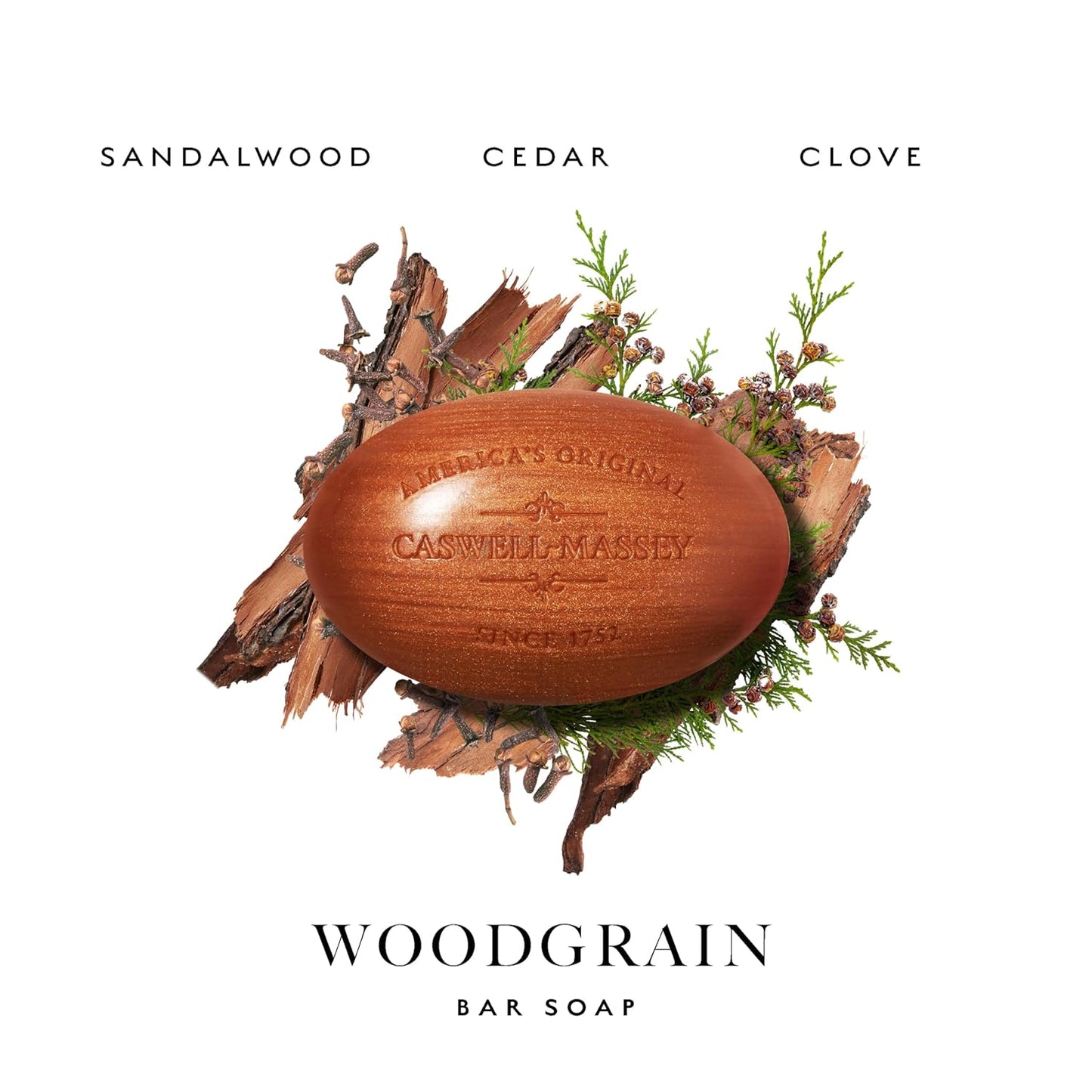 Caswell-Massey Woodgrain Sandalwood Natural Bar Soap Gift Set - Moisturizing Triple-Milled Body Soap for Men - Plant-Based with Essential Oils for Soft Skin, Cruelty-Free, USA Made, 12 Bars x 5.8 oz