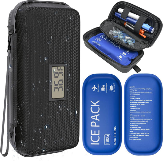 Insulin Cooler Travel Case TSA Approved Diabetic Medicine Cooling Bag with Digital Temperature Display, 2 Ice Pack