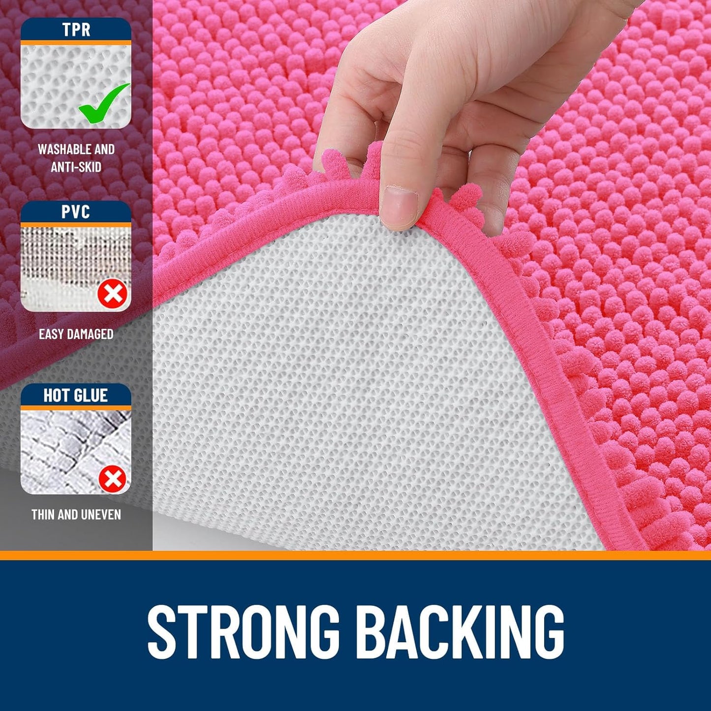 OLANLY Bathroom Rugs 30x20, Extra Soft Absorbent Chenille Bath Rugs, Rubber Backing Quick Dry, Machine Washable Bath Mats for Bathroom Floor, Tub and Shower, Home Decor Accessories, Hot Pink