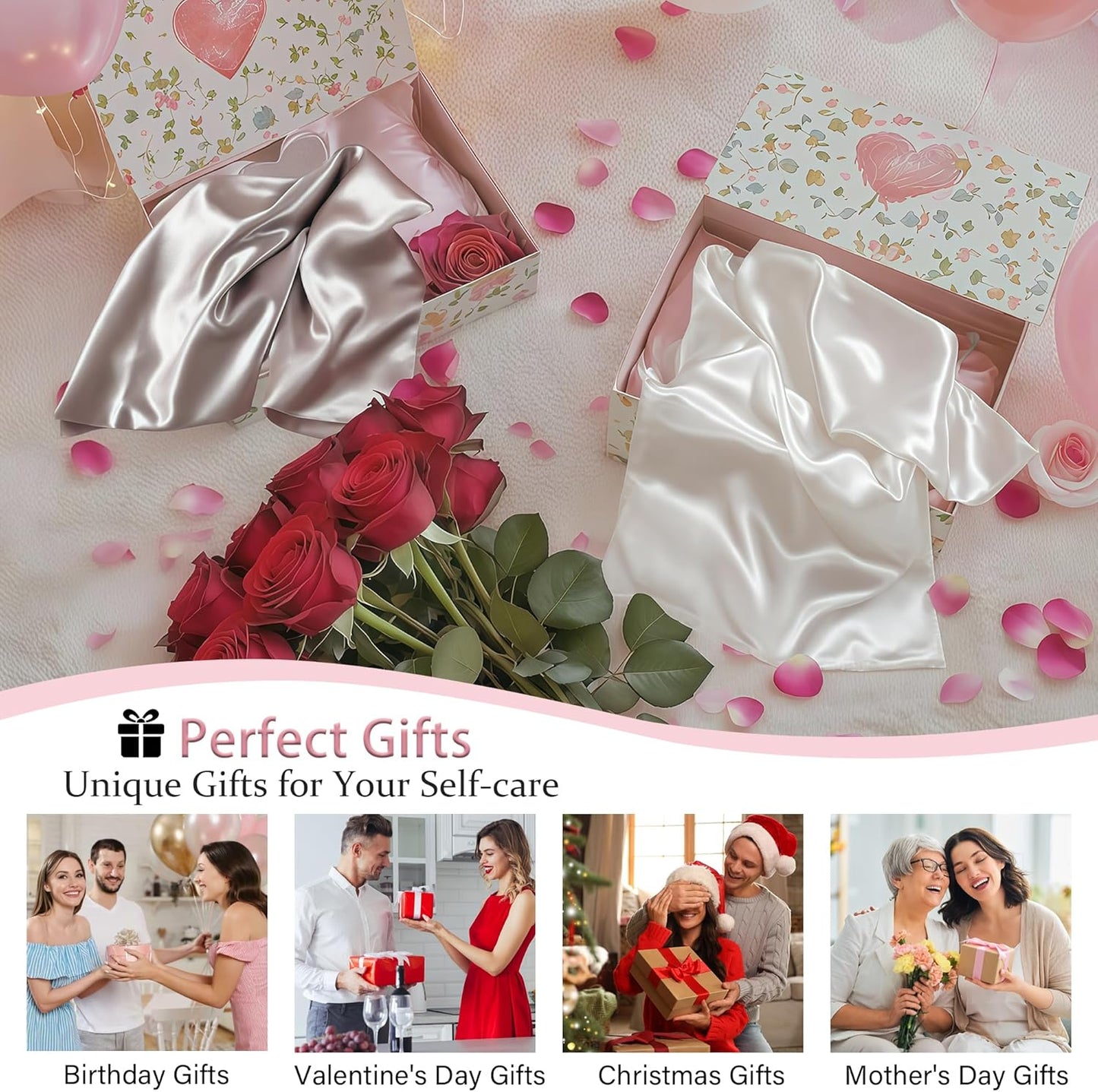 Mulberry Silk Pillow Cases with Zipper, Ultra Smooth Soft Breathable Cooling Pillow Cases for Hot Sleepers, Silk Satin Pillowcase for Hair and Skin, Gifts for Women (Pink, King Size, 1 Pack)