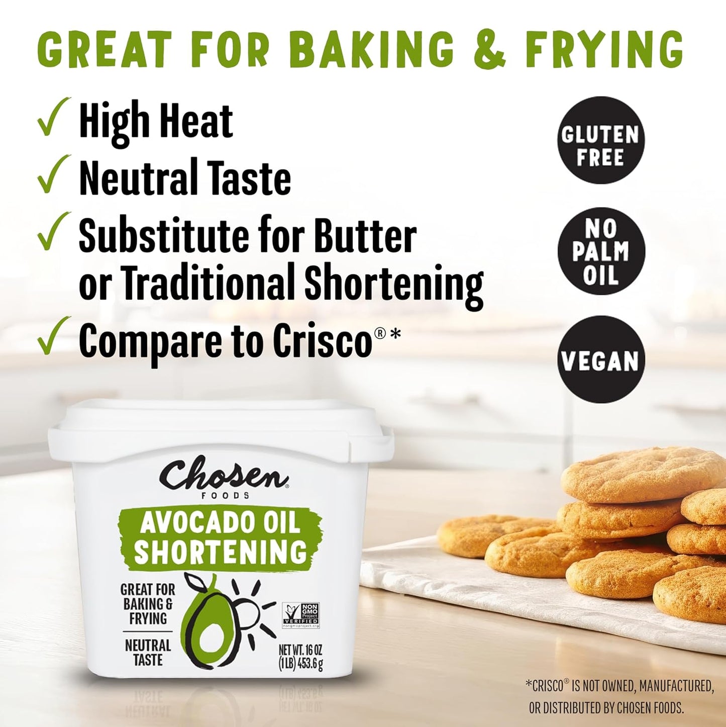 Chosen Foods Avocado Oil Shortening 16oz Bundle 2-Pack with Recipe eBook bundle