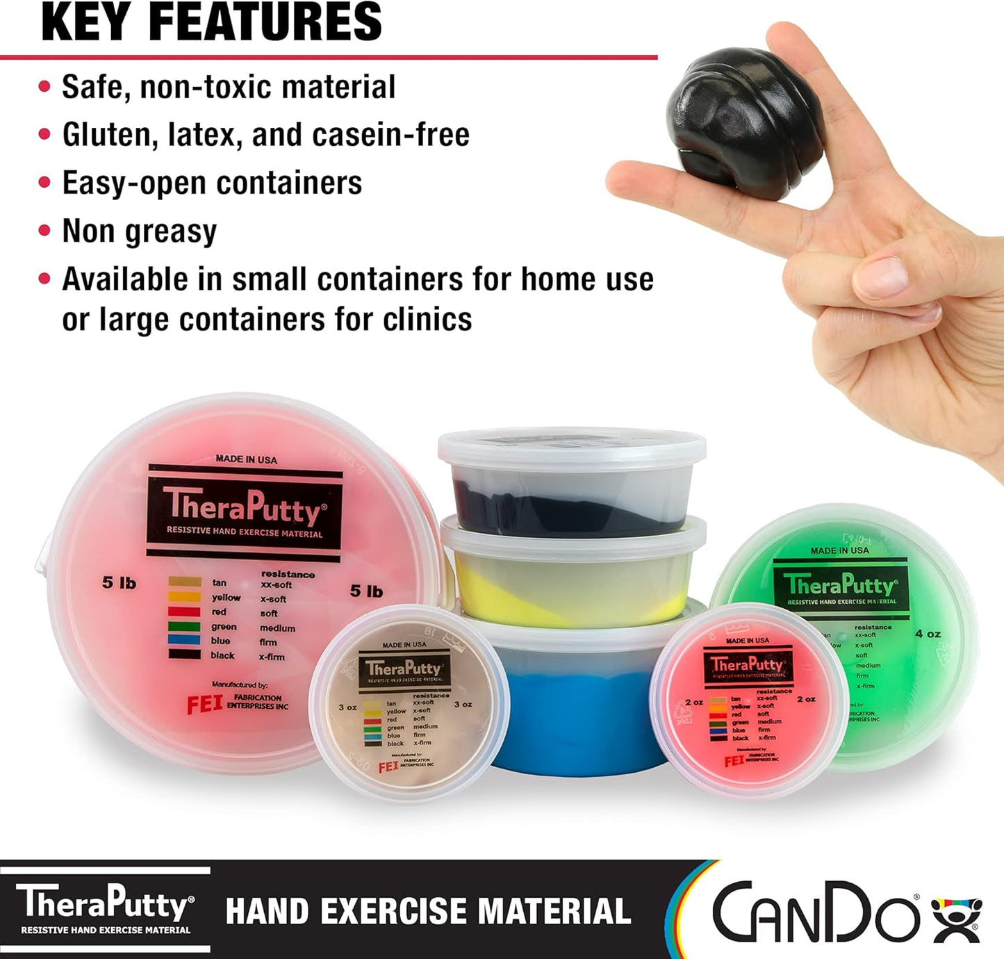 CanDo TheraPutty Standard Hand Exercise Putty for Rehabilitation, Exercises, Hand Therapy, Occupational Therapy, Hand Strengthening, Improve Motor Skills, Stress Relief (Pack of 2)