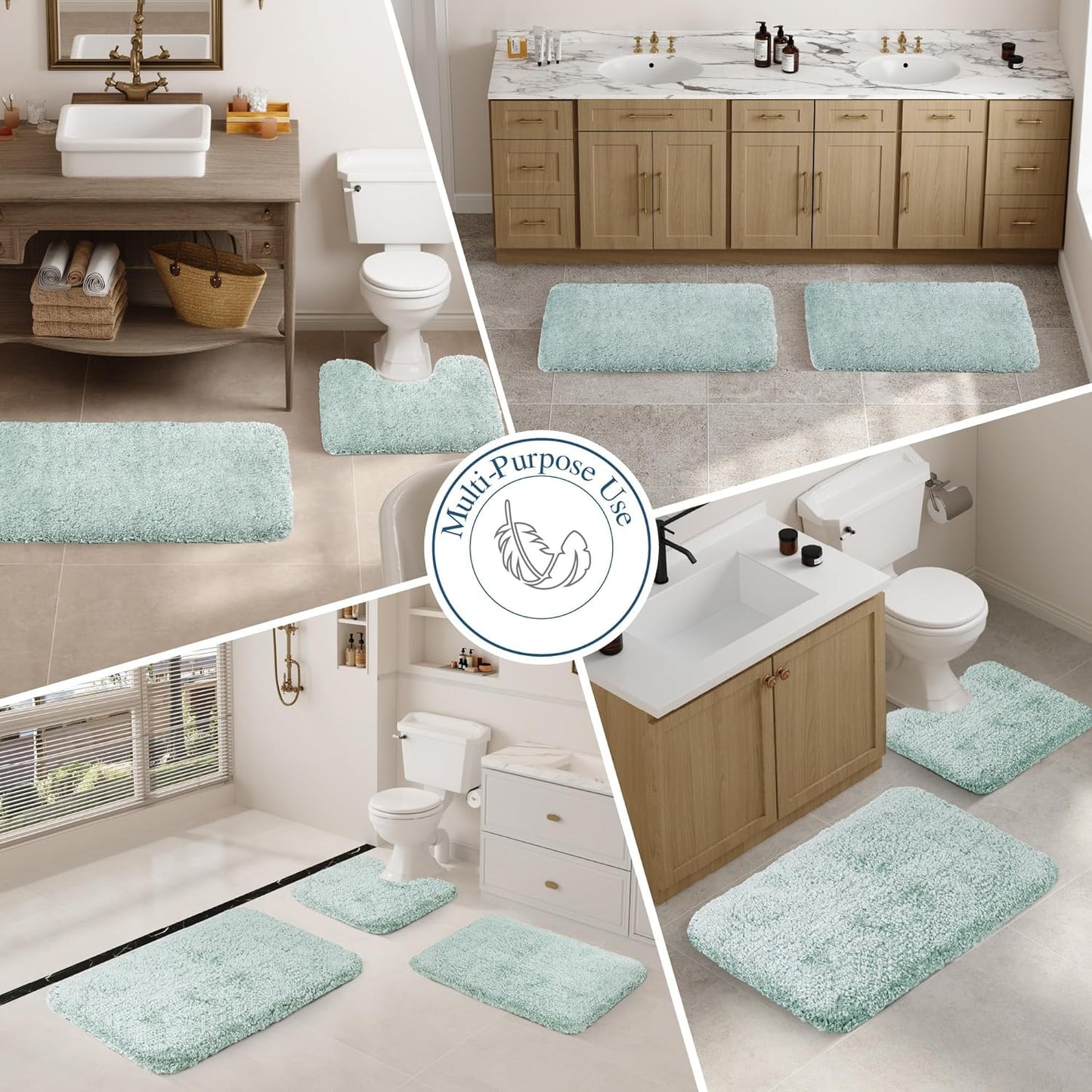 Walensee Large Bathroom Rug (24 x 40, Aqua) Extra Soft and Absorbent Shaggy Mat Machine Washable Microfiber for Bathroom, Non Slip Luxury Floor Mat With Rubber Back