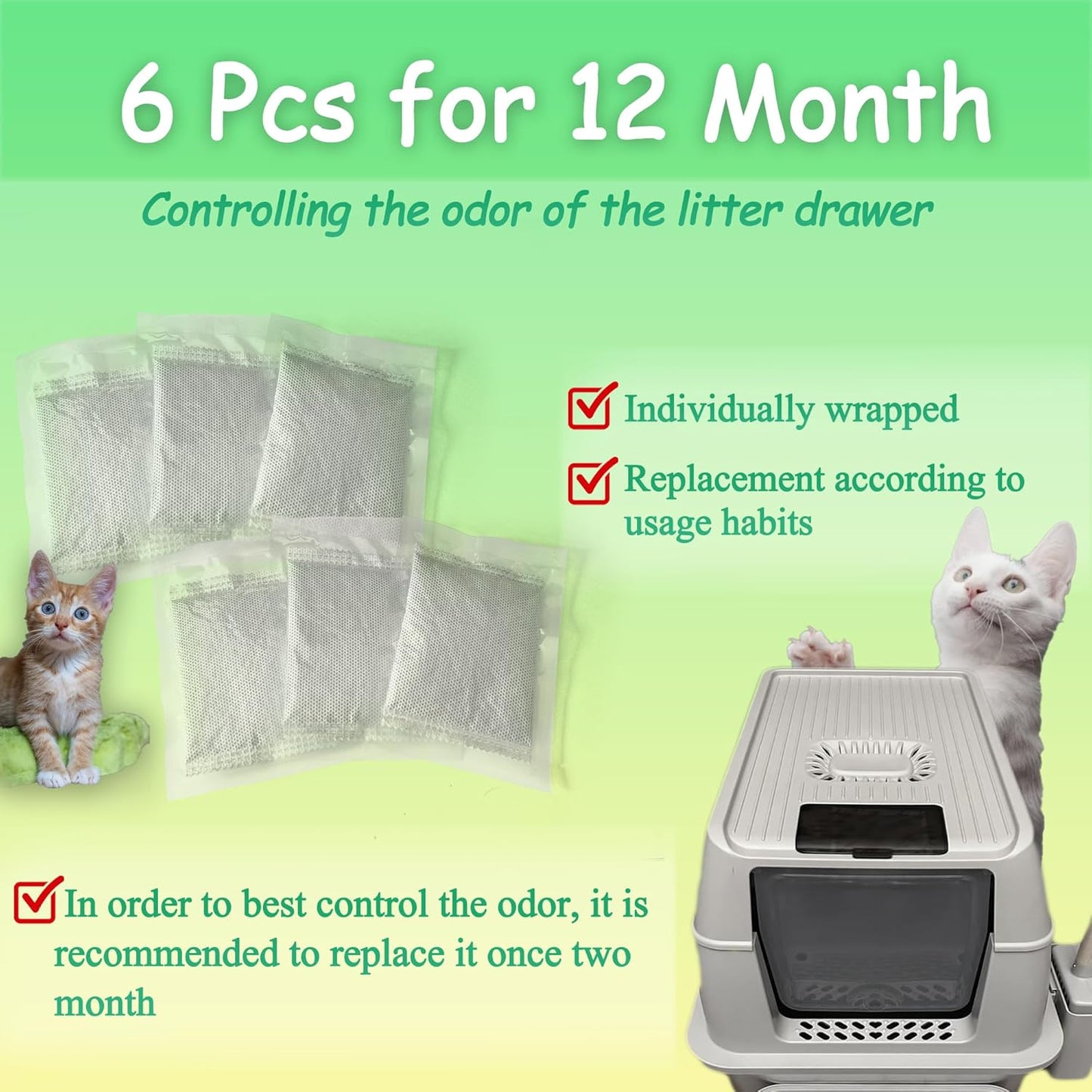 Activated Charcoal Odor Absorber Bags Compatible with OKSOTY Stainless Steel Cat Litter Box, Natural Coconut shell Charcoal Bags, Absorb Odors/Control Damp from Pets/Keep Home Fresh(6PCS)