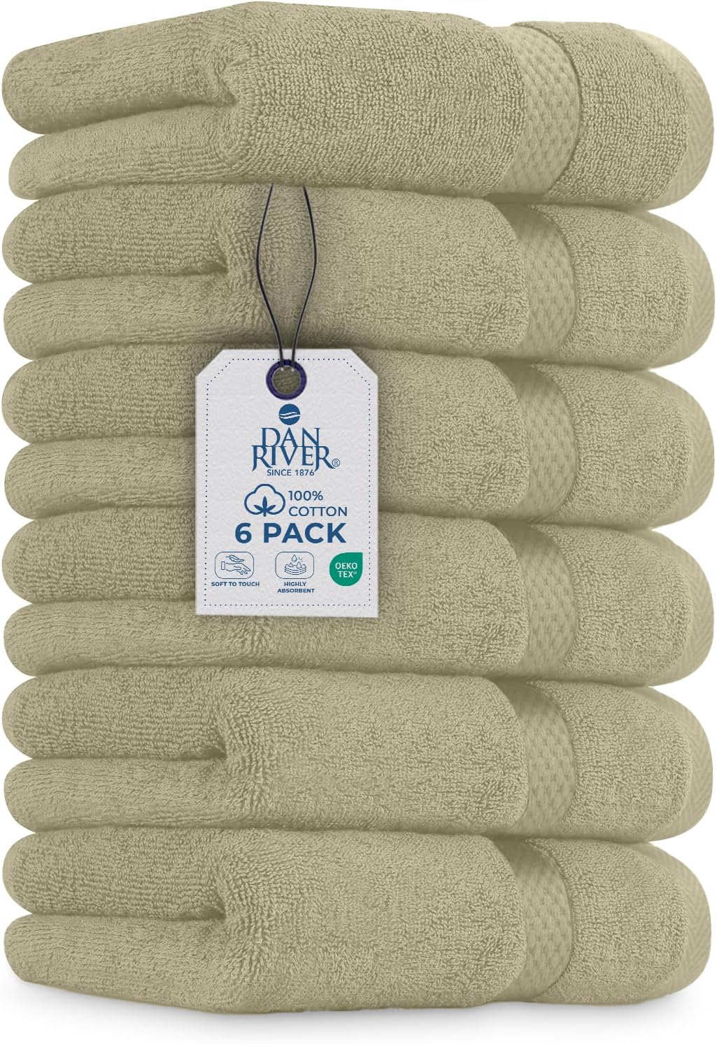 DAN RIVER 6-Pack Premium Hand Towels (16x28 Inches) - 100% Cotton, Ultra Soft, Lightweight, Highly Absorbent Towels for Bathroom, Spa, Gym, Salon, Hotel, and Travel - 550 GSM โ Beige