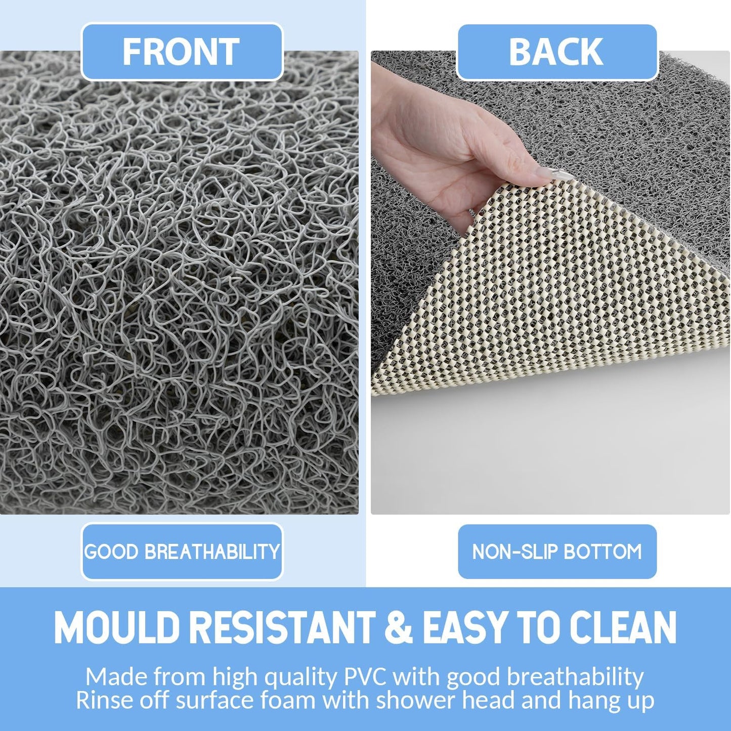 Non-Slip Bathtub Mat, Anti Slip Shower Mat, Fast Drying Bathtub Mats, Foot Scrubber Mat, Anti Slip Mat for Tub, Floor, Bathroom, Kitchen, Home, Hotel (Grey 40"×28")