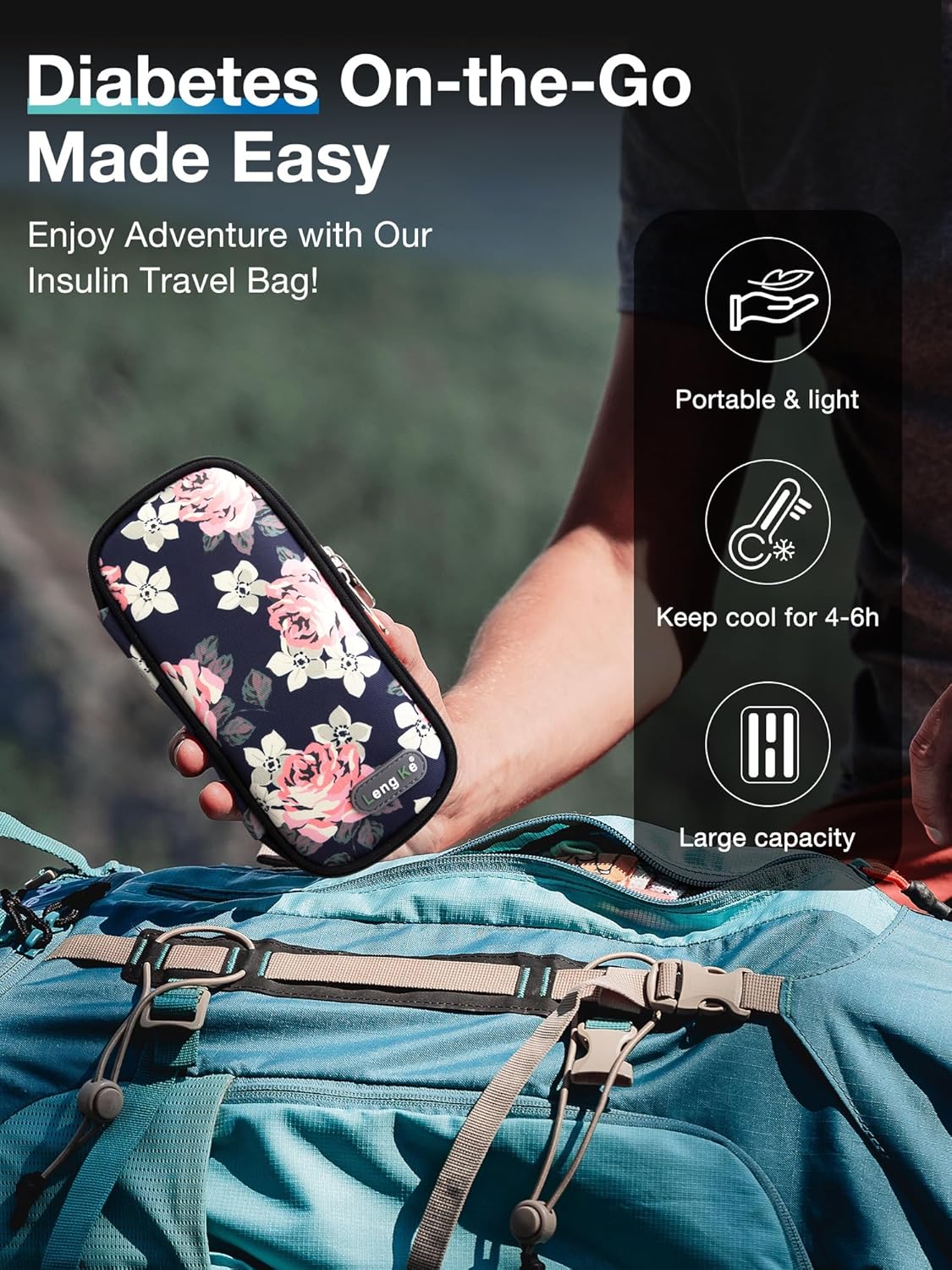 Leng Ke Insulin Cooler Case, Portable Diabetes Case for Insulin Pen & Medication, Cooler for Travel with 2 TSA Approved Ice Packs (Flower)