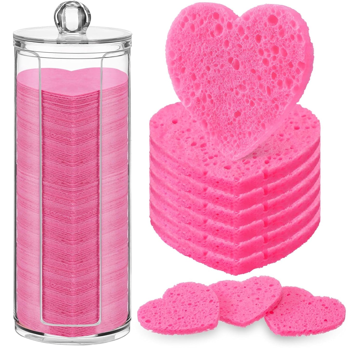 Sieral 120 Pcs Compressed Facial Sponges with Container Disposable Face Sponge Pads for Washing Face Cleansing Exfoliating Esthetician Makeup Removal(Heart,Rose Red)