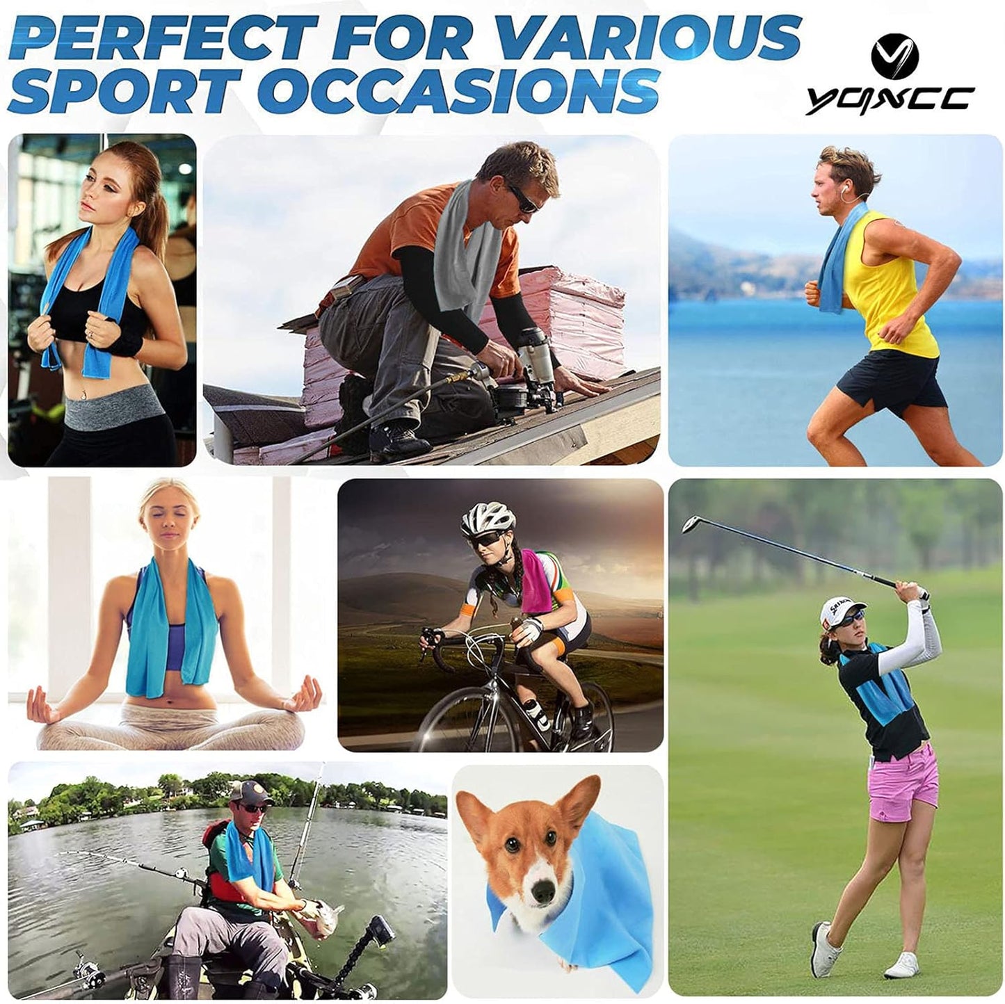 YQXCC Cooling Towels | 4 Pack 47"x12" | Ice Cool for Neck | Microfiber Soft Breathable Chilly | for Yoga, Sports, Golf, Gym, Camping, Running, Fitness, Workout & More Activities