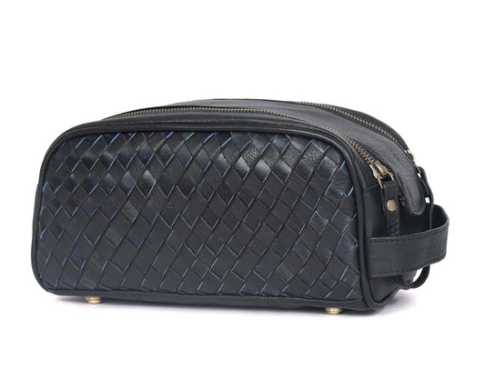 10" Premium Leather Toiletry Travel Pouch With Waterproof Lining | King-Size Handcrafted Vintage Dopp - Kit, Gift for Father's Day By Aaron Leather Goods (Black)
