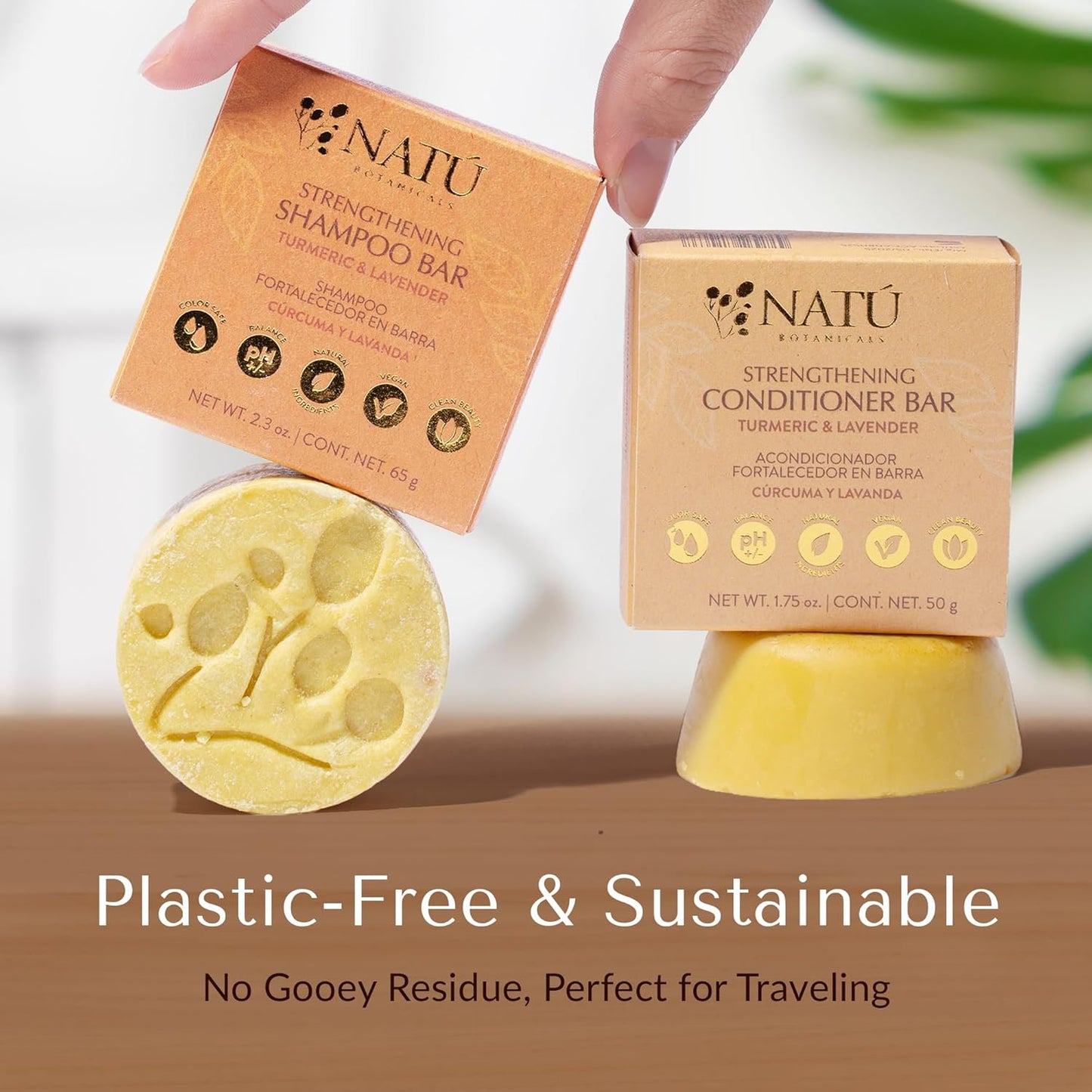 NATÚ BOTANICALS Strengthening Solid Shampoo Bar – Turmeric & Lavender - Clarifying Shampoo with Tea Tree Oil For Scalp - Moisturizes, Strengthens & Soothes Hair & Scalp - Sulfate & Paraben-Free, 2.3oz