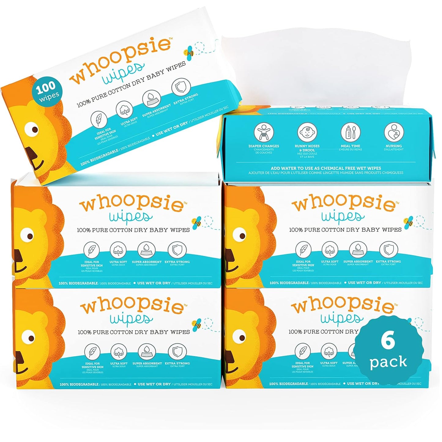 100% Pure Cotton Dry Wipes | 600 Count | Use Wet or Dry | Soft & Sensitive | Hypoallergenic | Extra Strong & Absorbent | Perfect for Diaper Changes, Runny Noses, Drool, Meal Time & Nursing