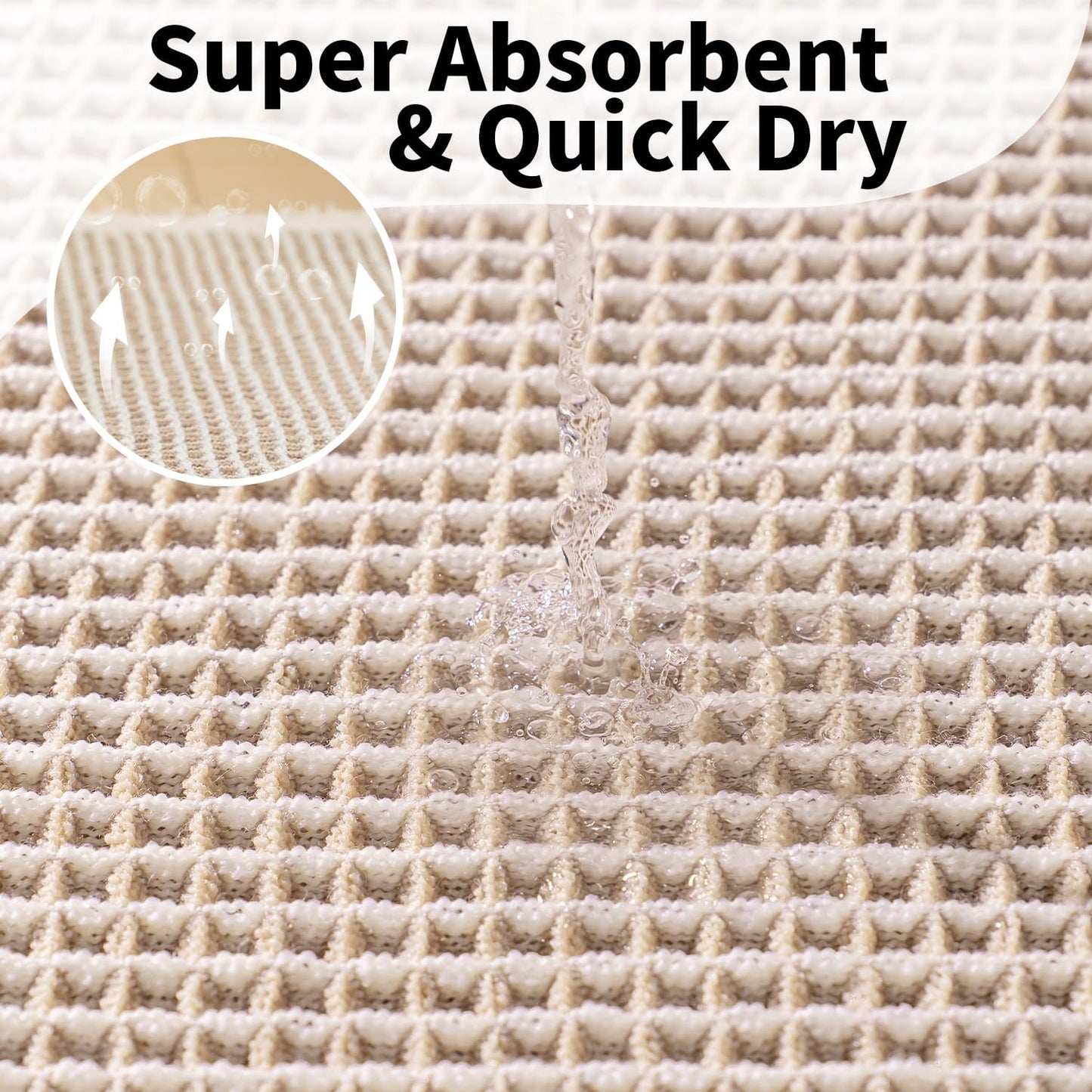 Waffle Runner Bath Mat - Long Boho Bathroom Rugs Non Slip Washable, Super Absorbent & Quick Dry, Soft Bath Mat Farmhouse Bathroom Decor, 24'' x 60'', Khaki and White