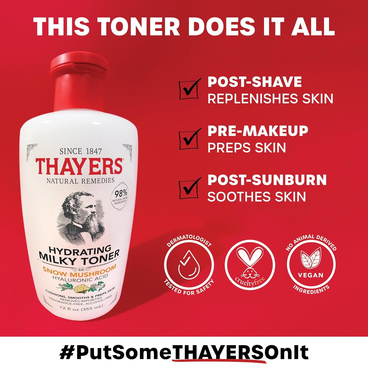 Thayers Milky Hydrating Face Toner with Snow Mushroom, Hyaluronic Acid and Elderflower, Dermatologist Recommended Gentle Alcohol Free Facial Skincare for Dry and Sensitive Skin, Paraben Free, 3 FL oz