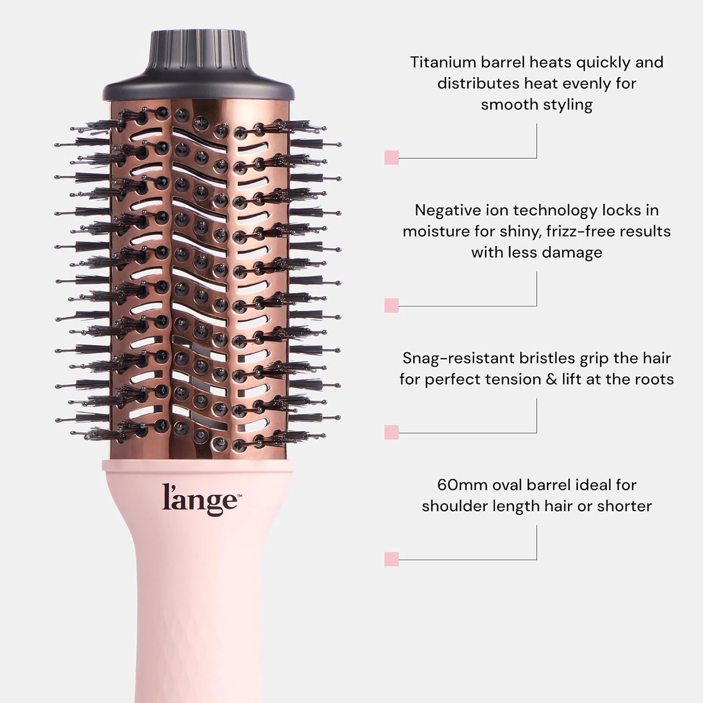 L'ANGE HAIR Le Volume 2-in-1 Titanium Blow Dryer Brush | Hot Air Brush for Hair Drying & Styling | Ionic Oval Barrel for Smooth, Frizz-Free Volume | (Blush – 60mm)