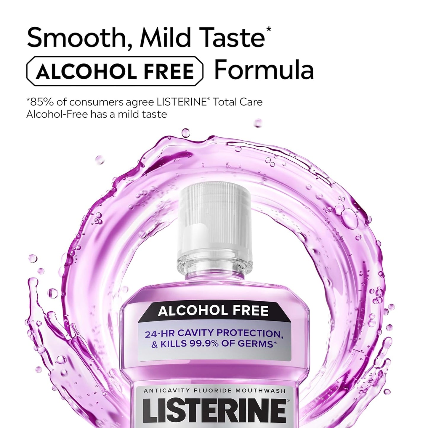 Listerine Total Care Alcohol-Free Anticavity Fluoride Mouthwash, 6 Benefit Oral Rinse to Help Kill 99.9% of Germs That Cause Bad Breath, Strengthen Enamel, Fresh Mint Flavor, 1 L