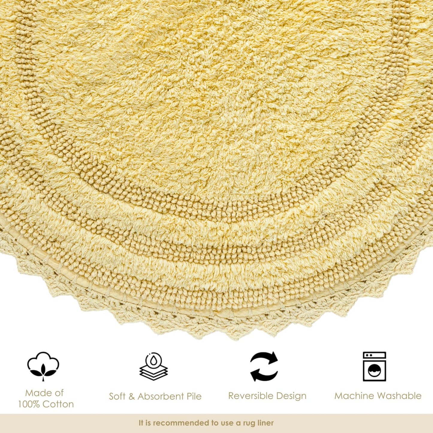 RAJRANG Bath Rug for Bathroom Kitchen Spa with Crochet Cotton Absorbent Soft Reversible Bath Mat Pale Banana Oval 24x17 Inch