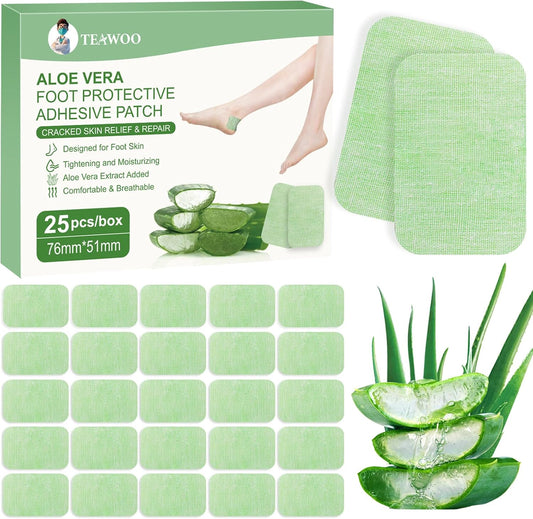 25PCS Aloe Vera Cracked Heel Treatment Patches, Cracked Heel Repair Bandage (Rectangular)