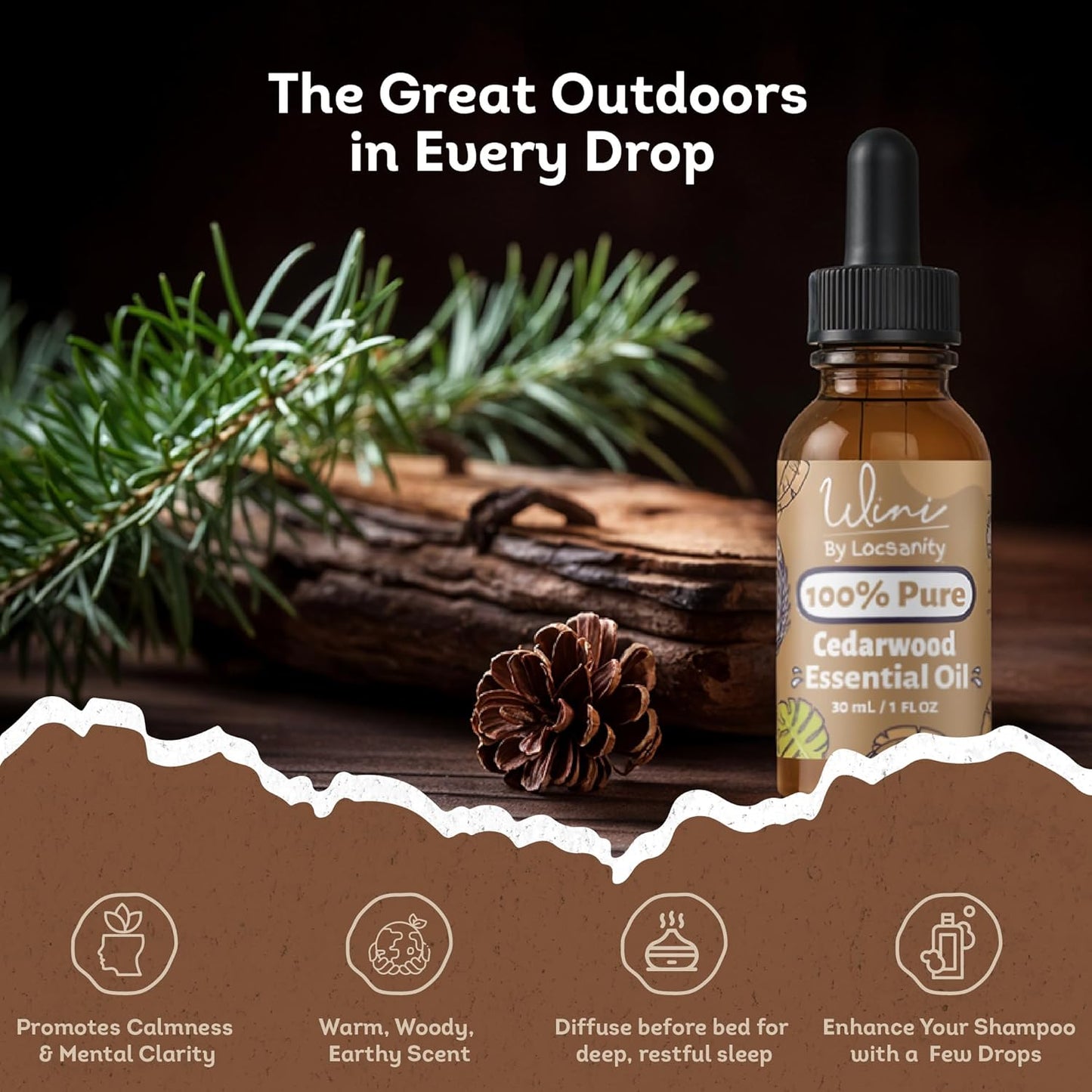 WINI by Locsanity Cedarwood Essential Oil with Glass Dropper | 100% Pure and Natural Cedarwood Diffuser Oil | Premium Grade Essential Oils for Skin Care, Aromatherapy, Hair & Scalp, Massage | 30ml