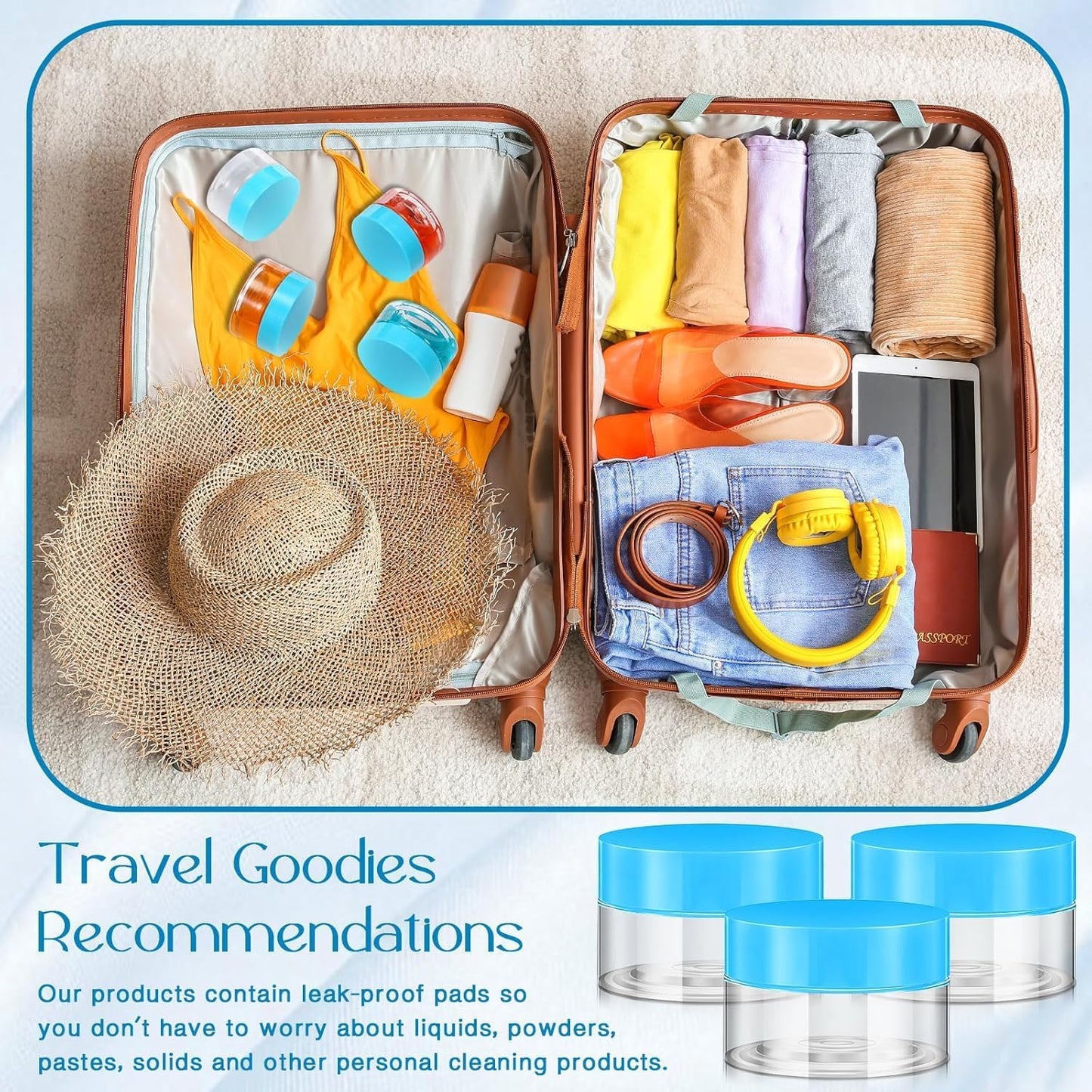 SATINIOR 12 Pack 1 oz Plastic Container Jars with Lids Round Clear Travel Cosmetic Container Slime Jars for Toiletries, Lotion, Cream, Ointments, Makeup, Rhinestone, Samples, Kitchen Storage(Blue)