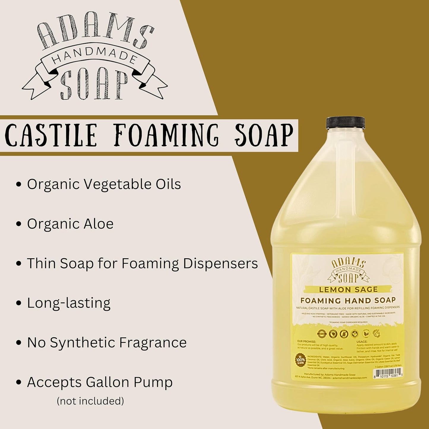 Adams Handmade Soap Liquid Foaming Soap 1 Gal - Lemon Sage