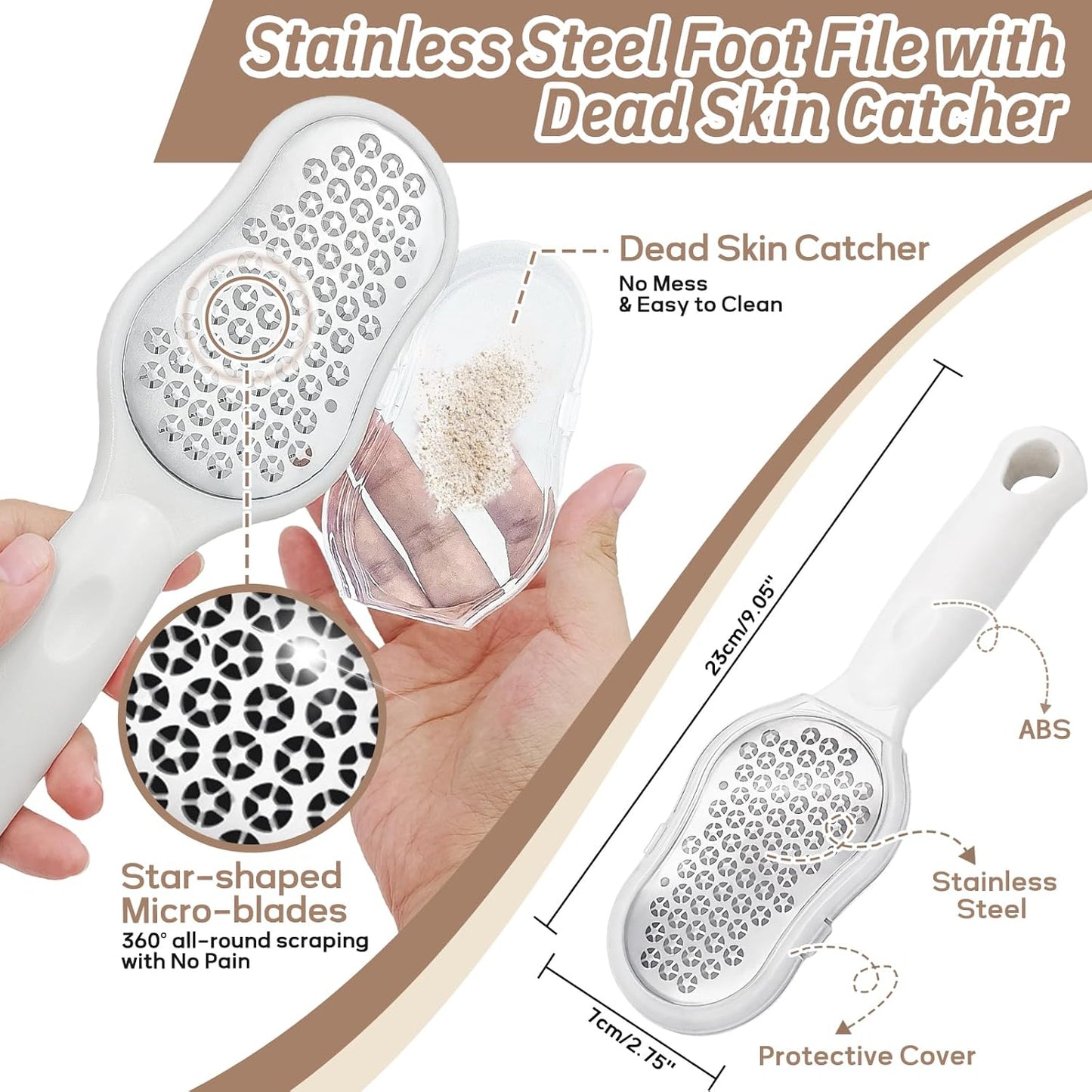 New Foot Brush & Foot Files Set(3PCS), 3-IN-1 Foot Scrubber with Long Handle, 10.2’’-27.5’’Adjustable Foot Scrub Brush and 2 Upgrade Foot File Callus Remover, Gift-Box Packed(White+2*Foot File)